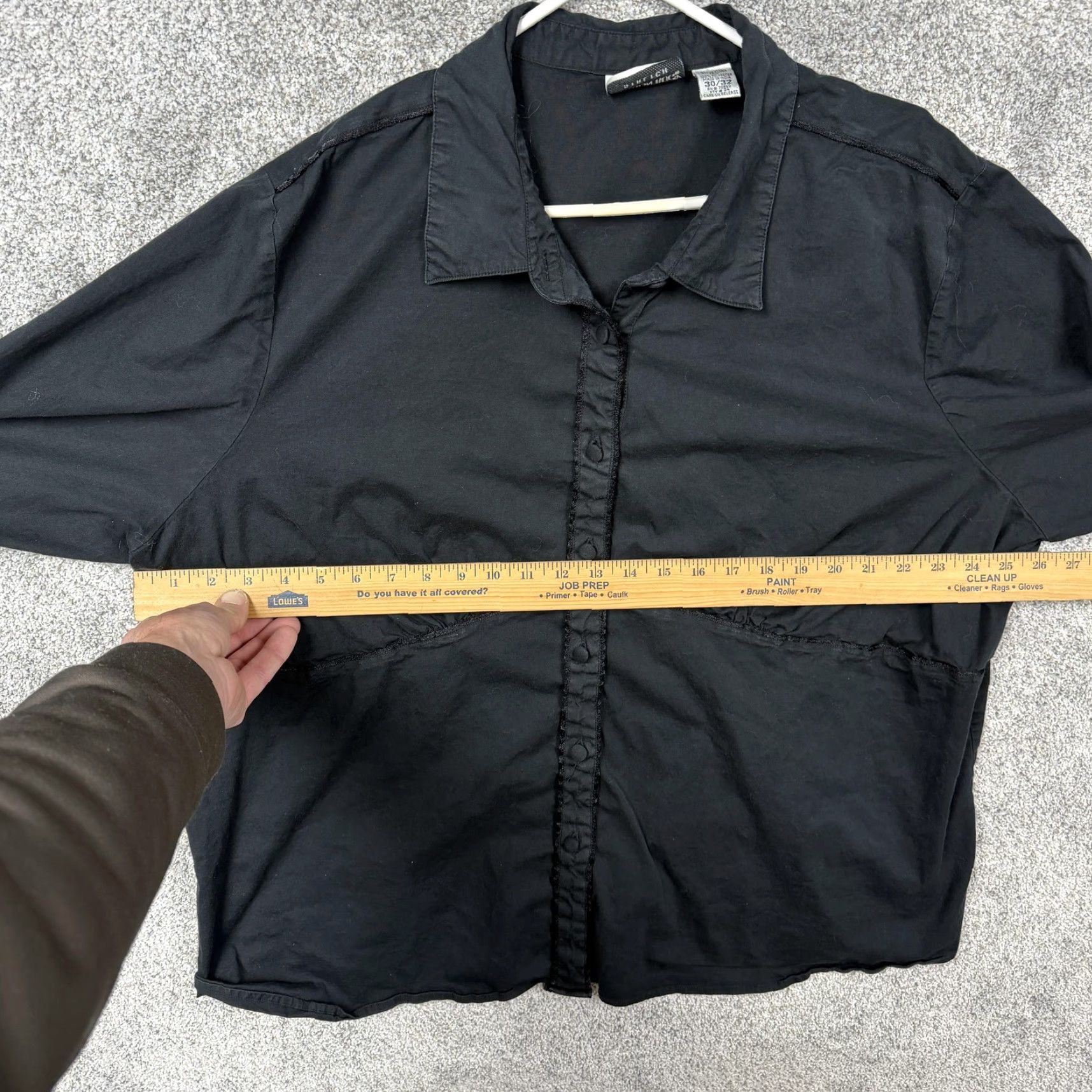 Vintage VTG Fashion Bug Button-Up Shirt Womens Plus 30/32 Black Stretch Cotton Blend Office Casual 90s Gothic Solid Long Sleeve Womens Size 4XL / US 24-26 - 4 Thumbnail