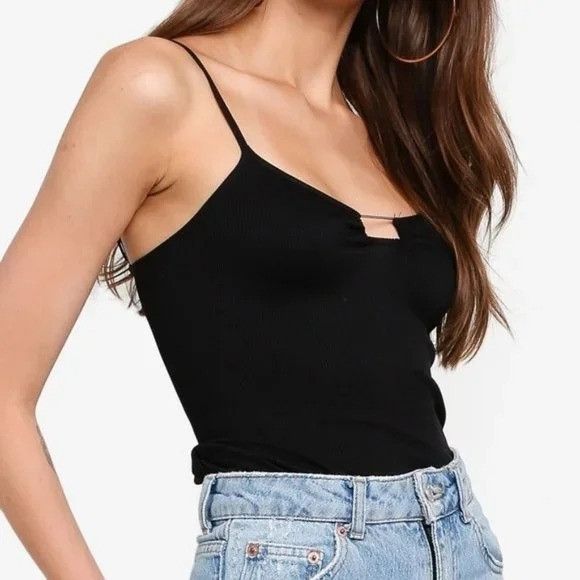 Free People Free People Black Ribbed Cami Adjustable Straps Fitted Desig Size XS / US 0-2 / IT 36-38 - 1 Thumbnail
