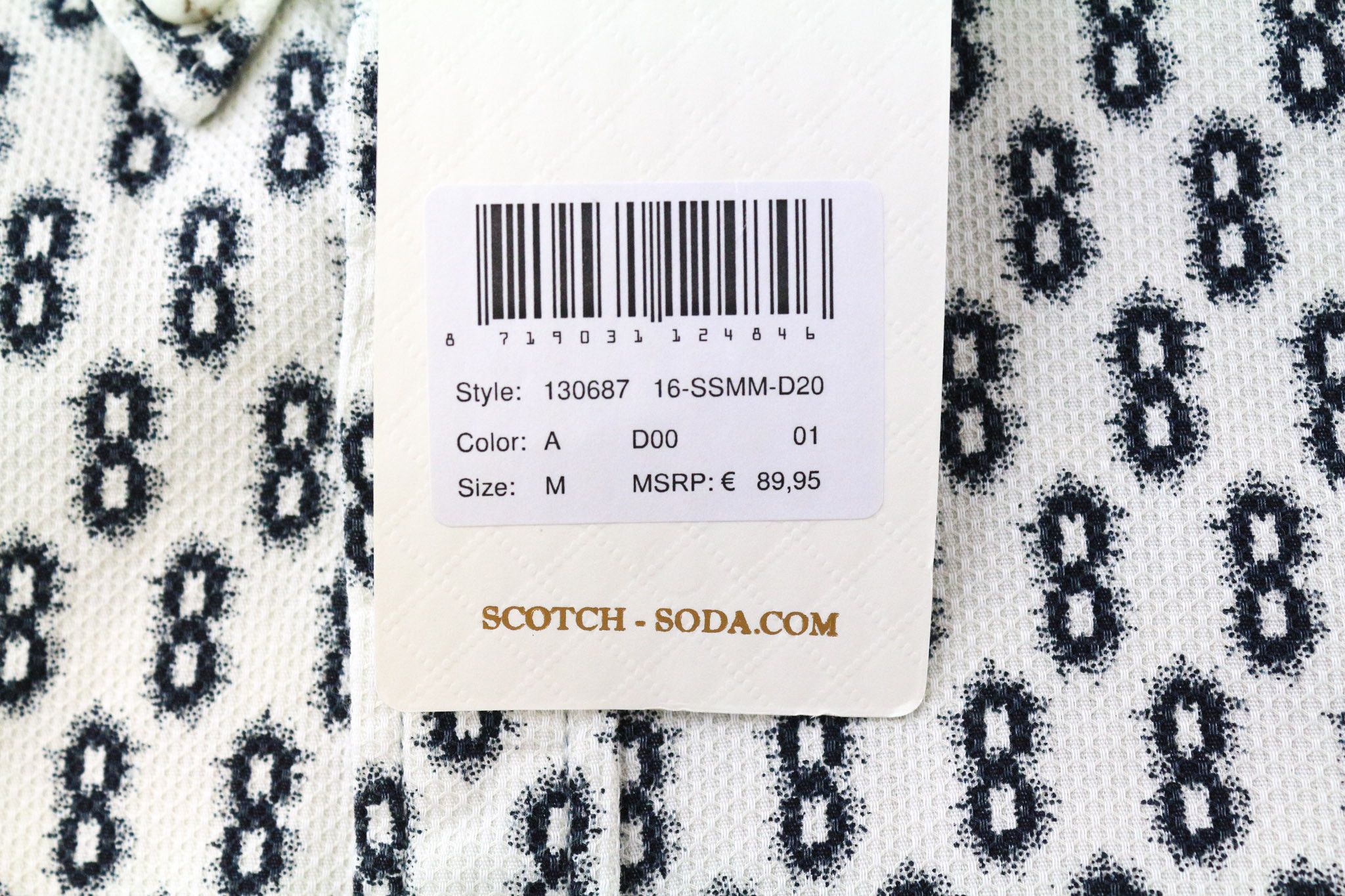 Scotch & Soda AMS COUTURE M White Navy Patterned Cotton Shirt 75666 Size US M / EU 48-50 / 2 - 5 Thumbnail