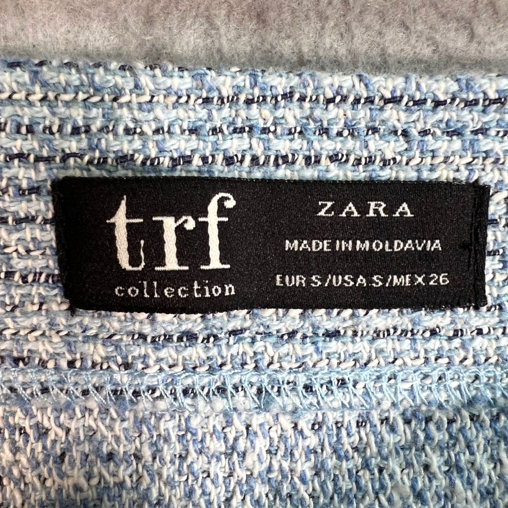 Zara Zara Skirt Womens Small Blue Tweed Mini With Fringe Hem & Gold Button Pockets - Adult Small - Cotton Polyester - Short Style Modern - Womens Size 28" / US 6 / IT 42 - 3 Thumbnail