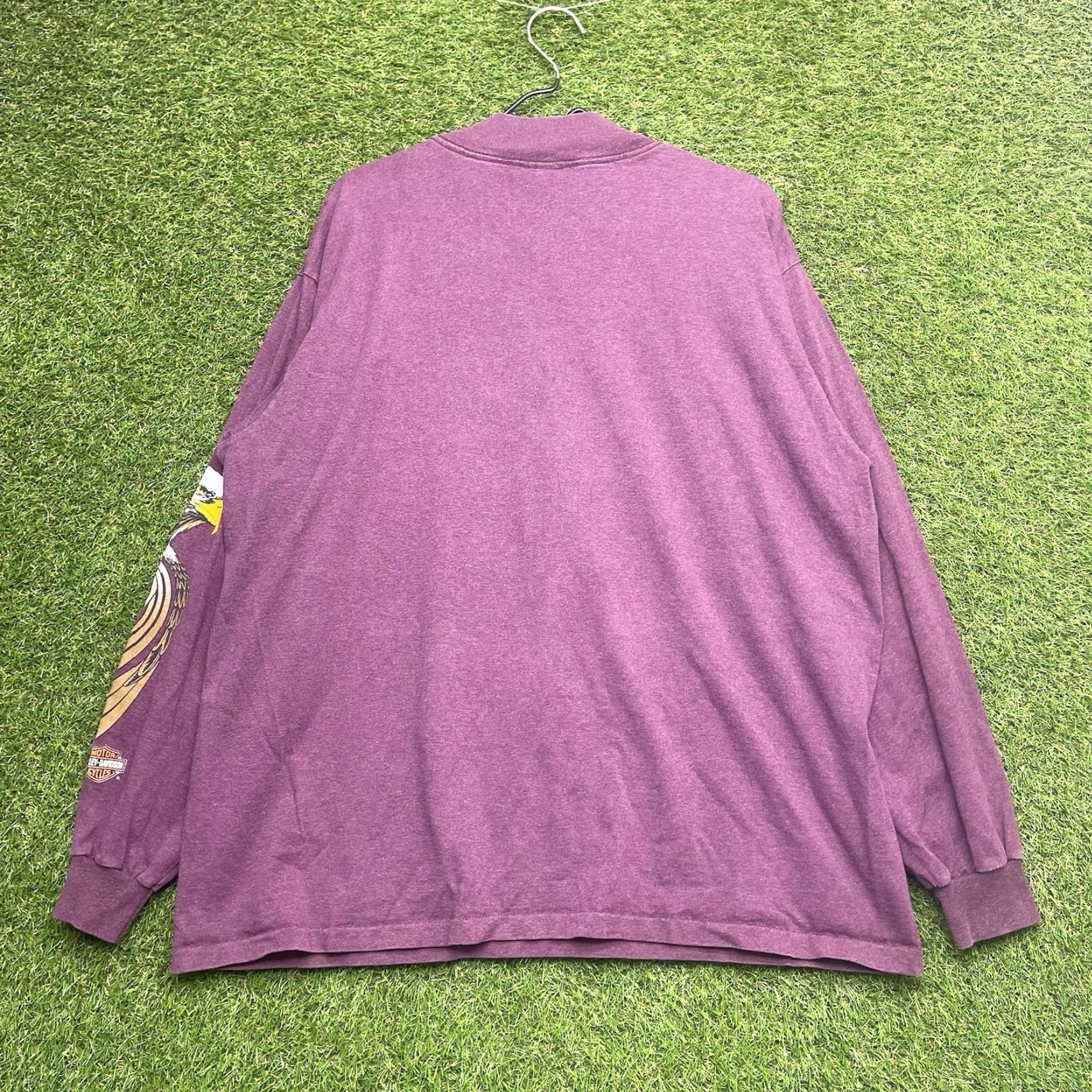 Harley Davidson VINTAGE Harley-Davidson Shirt Mens XL Long Sleeve 90s Graphic Tribal Purple Cotton Polyester Crew Neck T-Shirt Mens Size US XL / EU 56 / 4 - 2 Thumbnail