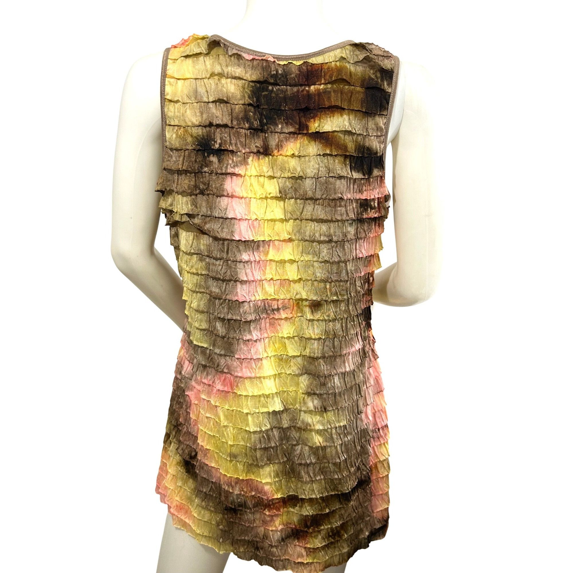 Other NY Collection Ruffled Blouse L Sleeveless Brown Yellow Pink Size L / US 10 / IT 46 - 3 Thumbnail