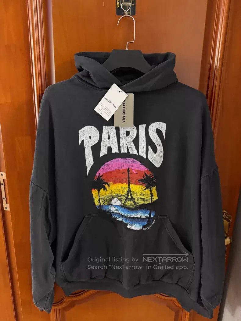 Balenciaga Balenciaga Black Eiffel Tower palm tree print hooded sweat Size US M / EU 48-50 / 2 - 1 Thumbnail