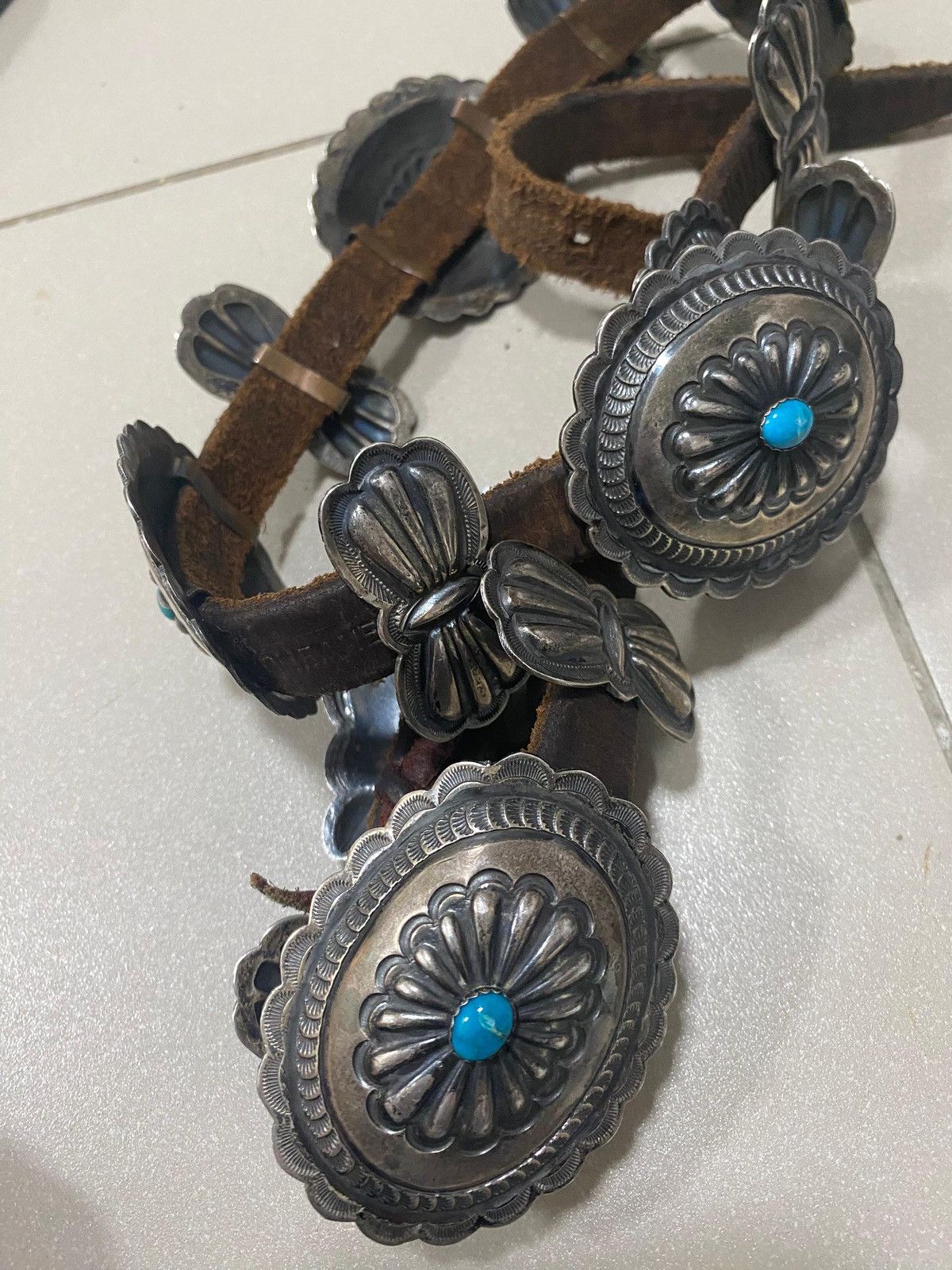 Sterling Silver Signed H Morgan Navajo Sterling ,Turquoise Concho Belt Size ONE SIZE - 5 Thumbnail