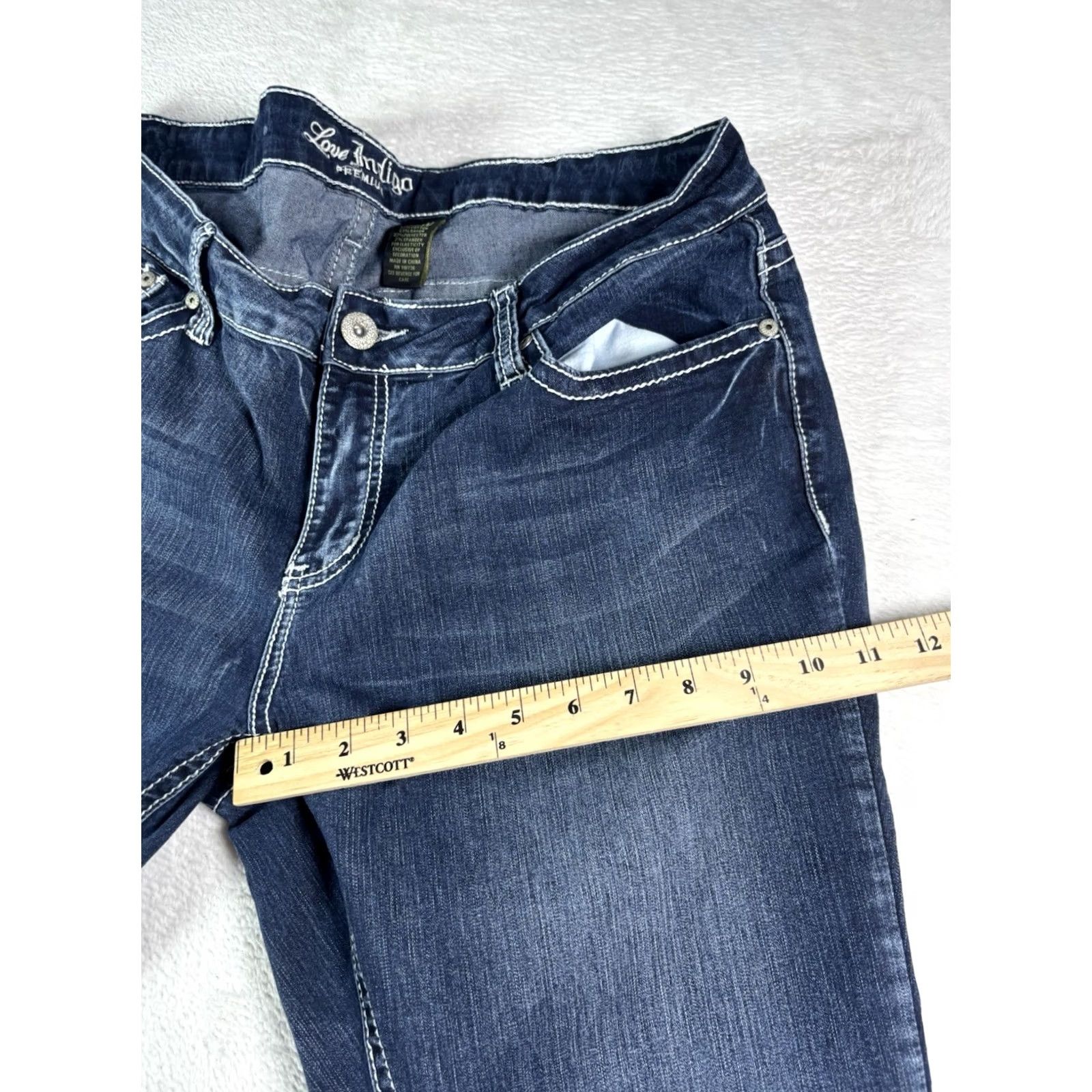 Vintage Love Indigo Premium Women's Jeans Dark Wash Embroidered Size 16W Cropped Slim Flying Denim Cotton Blend Regular Stretch Jeans Women Size 38" / US 16 / IT 52 - 6 Thumbnail