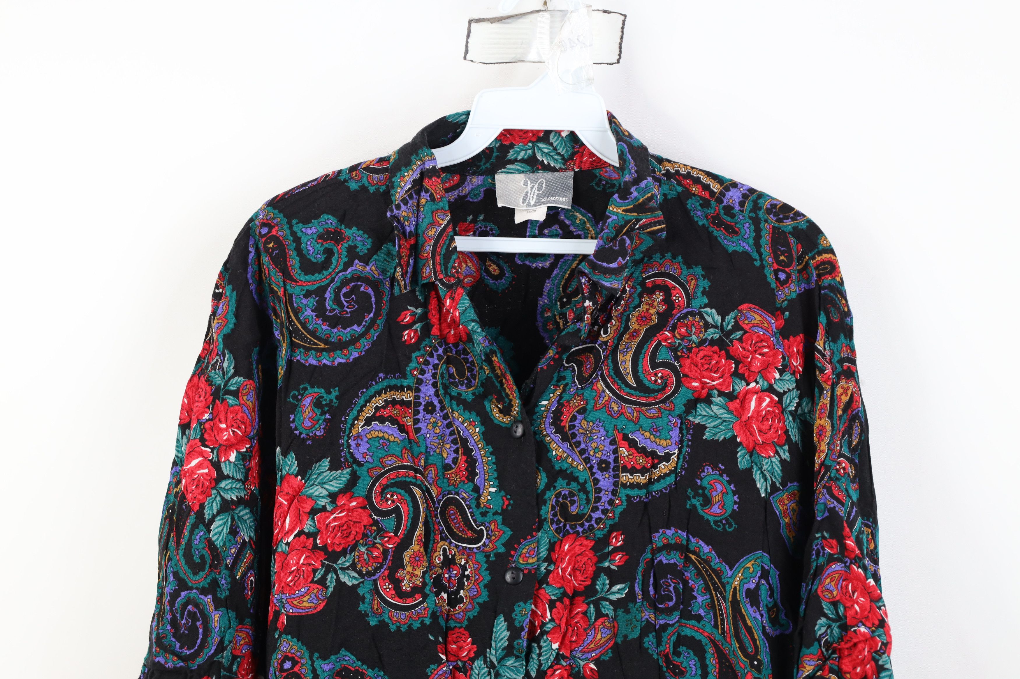 Vintage Vintage 90s Streetwear Gabardine Flower Paisley Button Shirt Size XXL / US 16-18 / IT 52-54 - 2 Thumbnail