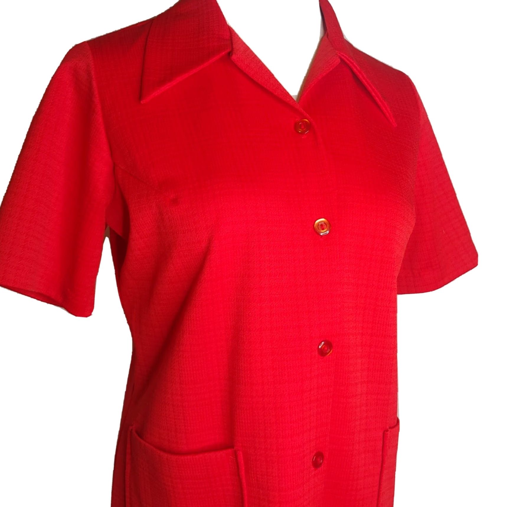 Etro VINTAGE Womens 14 Shirt Bright Red Short Sleeve Button Polyester Blouse Retro Size XL / US 12-14 / IT 48-50 - 2 Thumbnail