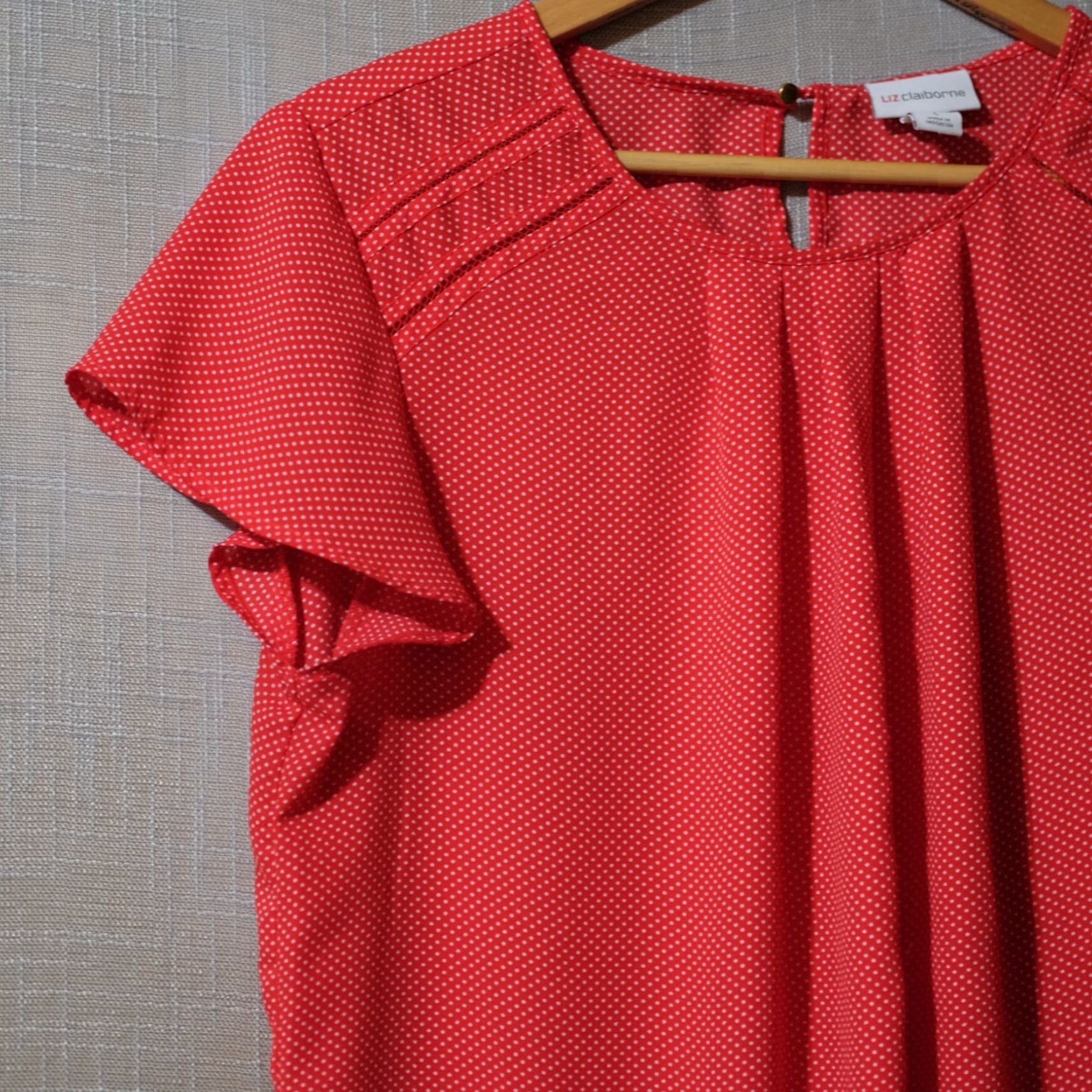 Liz Claiborne Liz Claiborne Blouse Short Sleeve Women's L Red/White Polka Dots Shirt Size L / US 10 / IT 46 - 2 Thumbnail