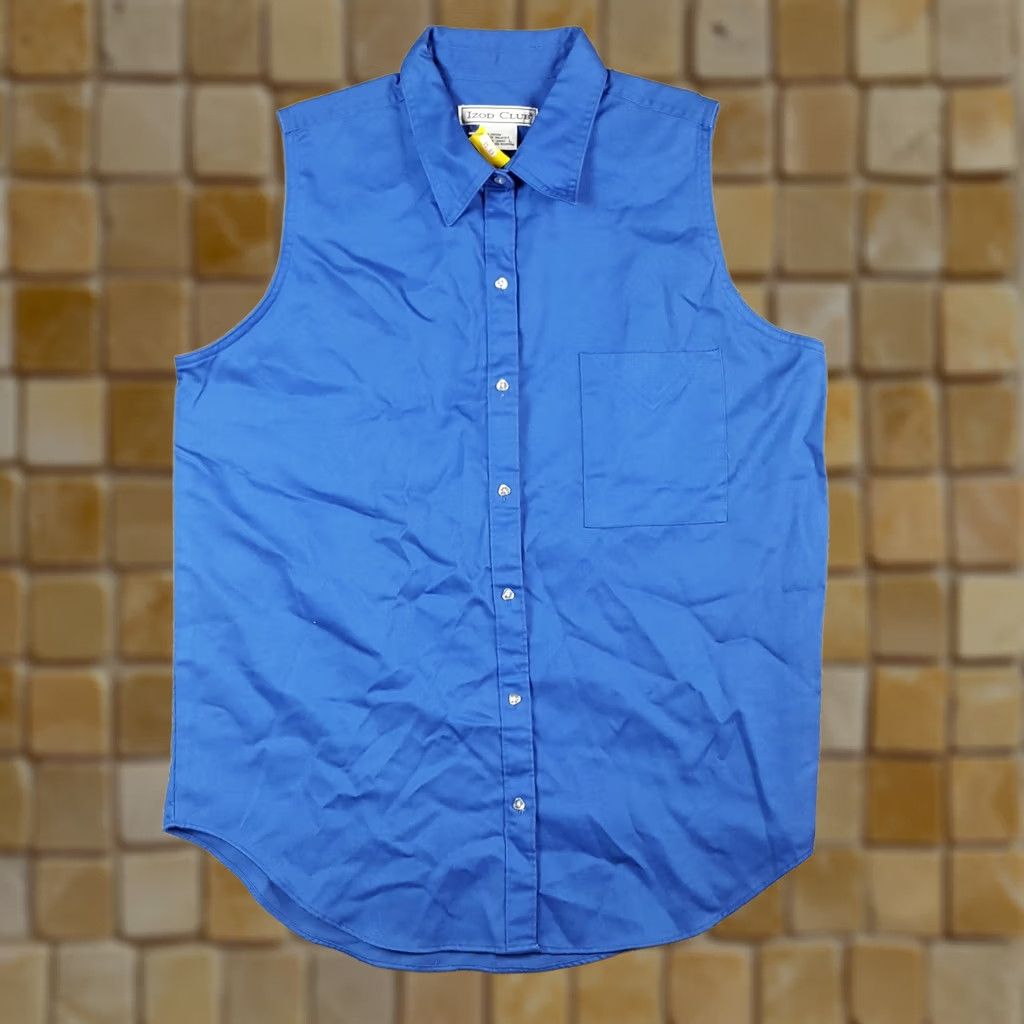 Izod VINTAGE IZOD Royal Blue Sleeveless Button-Up Collared Shirt Size L Women’s Western Shirt Size L / US 10 / IT 46 - 1 Thumbnail