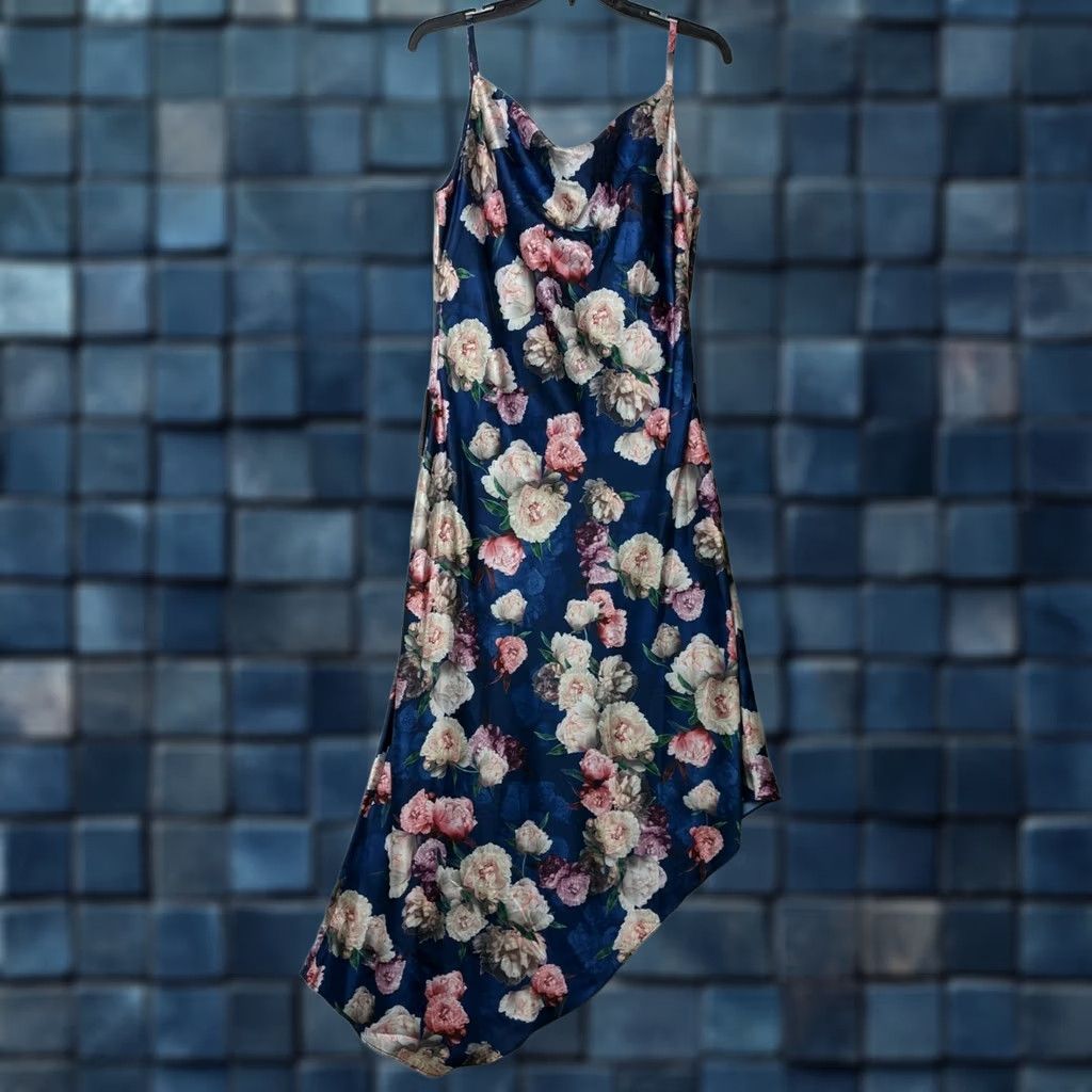 Vintage Chi Chi London Women's Midi Cami Floral Rose Print Dress Sz UK 10 US 6 Blue Sleeveless A-Line Casual Size M / US 6-8 / IT 42-44 - 1 Thumbnail