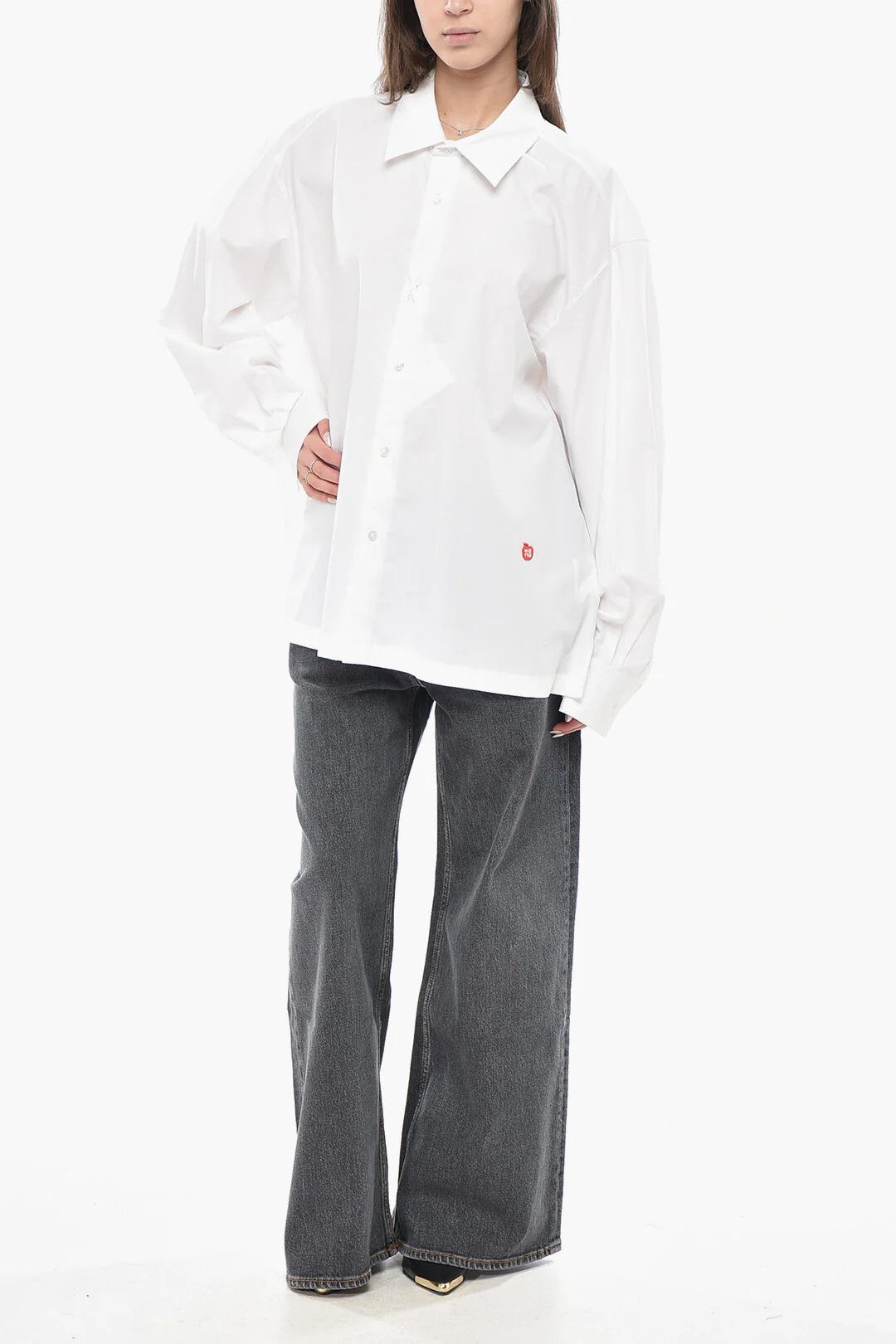 Alexander Wang og1mm0426 Oversized Cotton Blouse in White Size L / US 10 / IT 46 - 4 Thumbnail