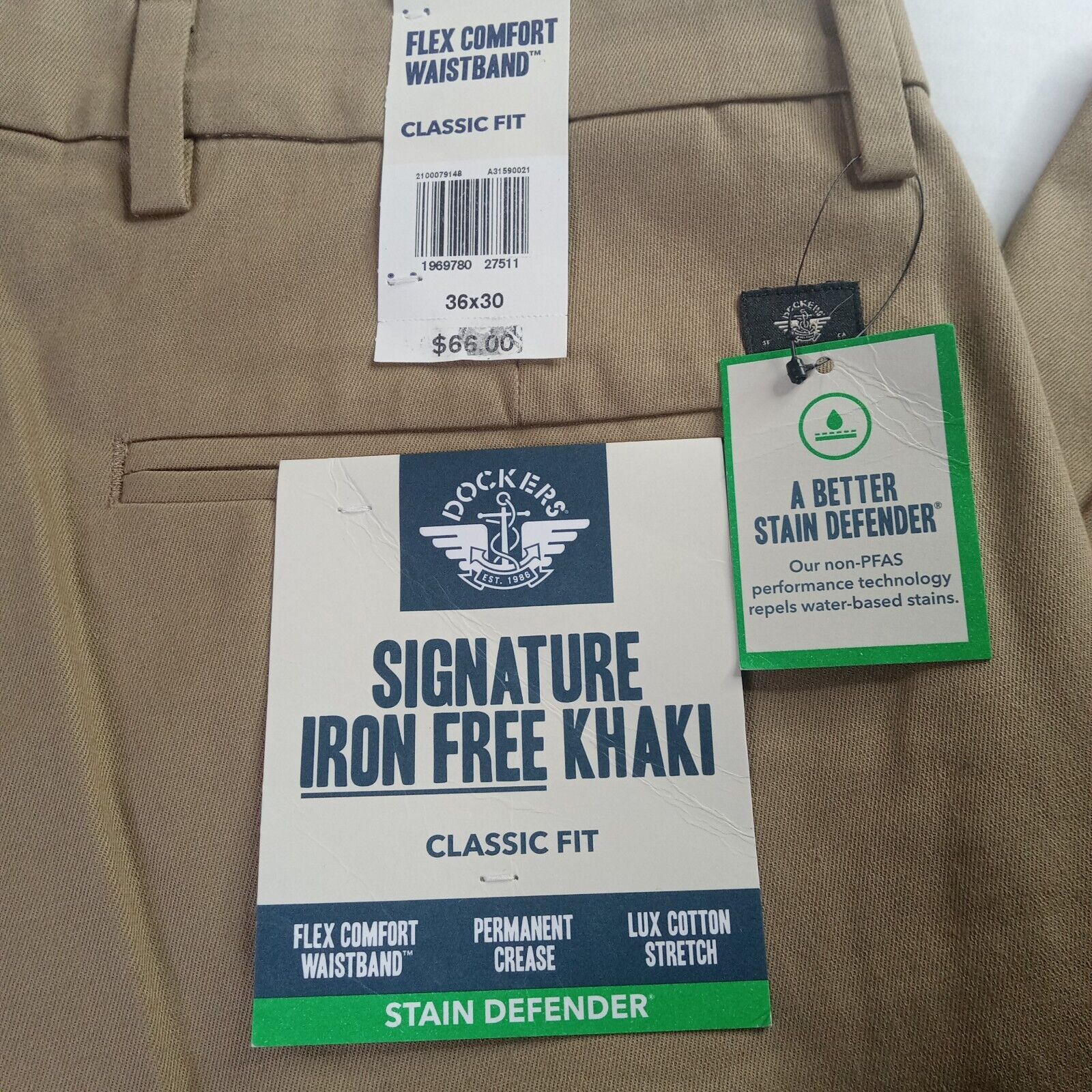 Dockers Dockers Signature Iron Free Khakis Men's 36x30 Beige Classic Size US 36 / EU 52 - 2 Thumbnail