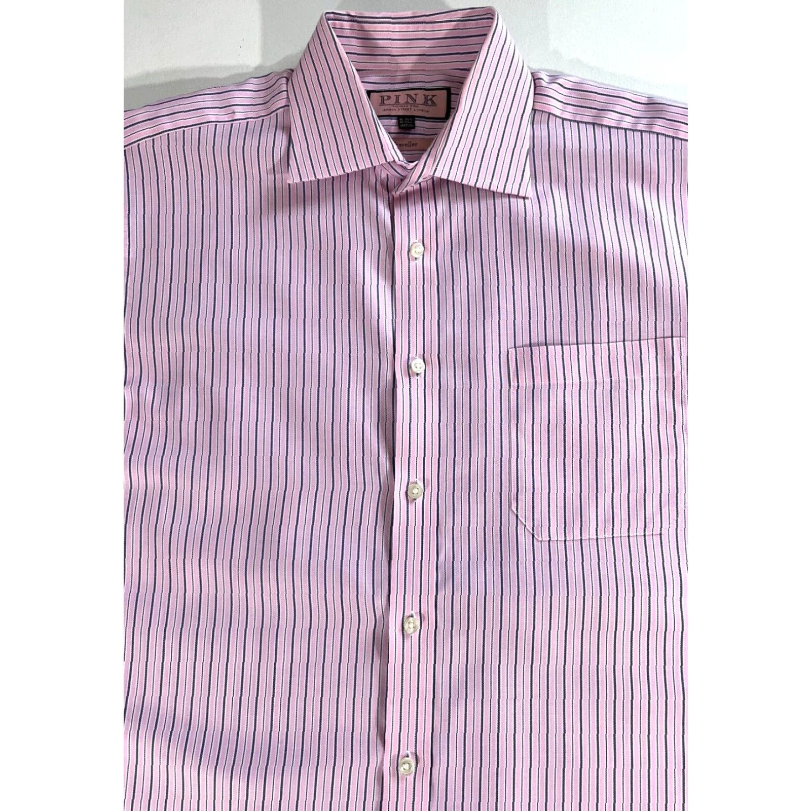 Pinko VINTAGE Men's Thomas Pink Traveller Shirt Striped Pink Sz 16 41-93cm 100% Cotton Dress Shirt Size US L / EU 52-54 / 3 - 2 Thumbnail
