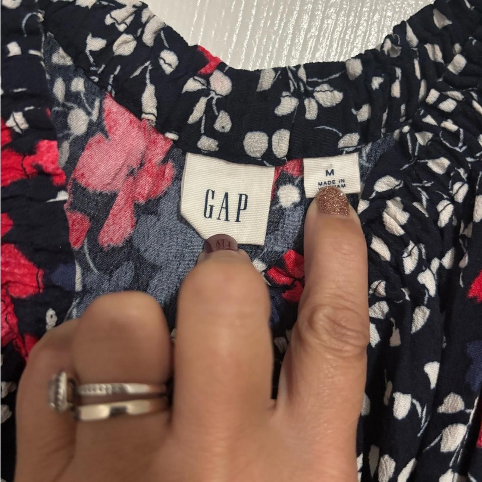 Gap GAP Navy and Red Floral Midi Dress Size M / US 6-8 / IT 42-44 - 2 Thumbnail