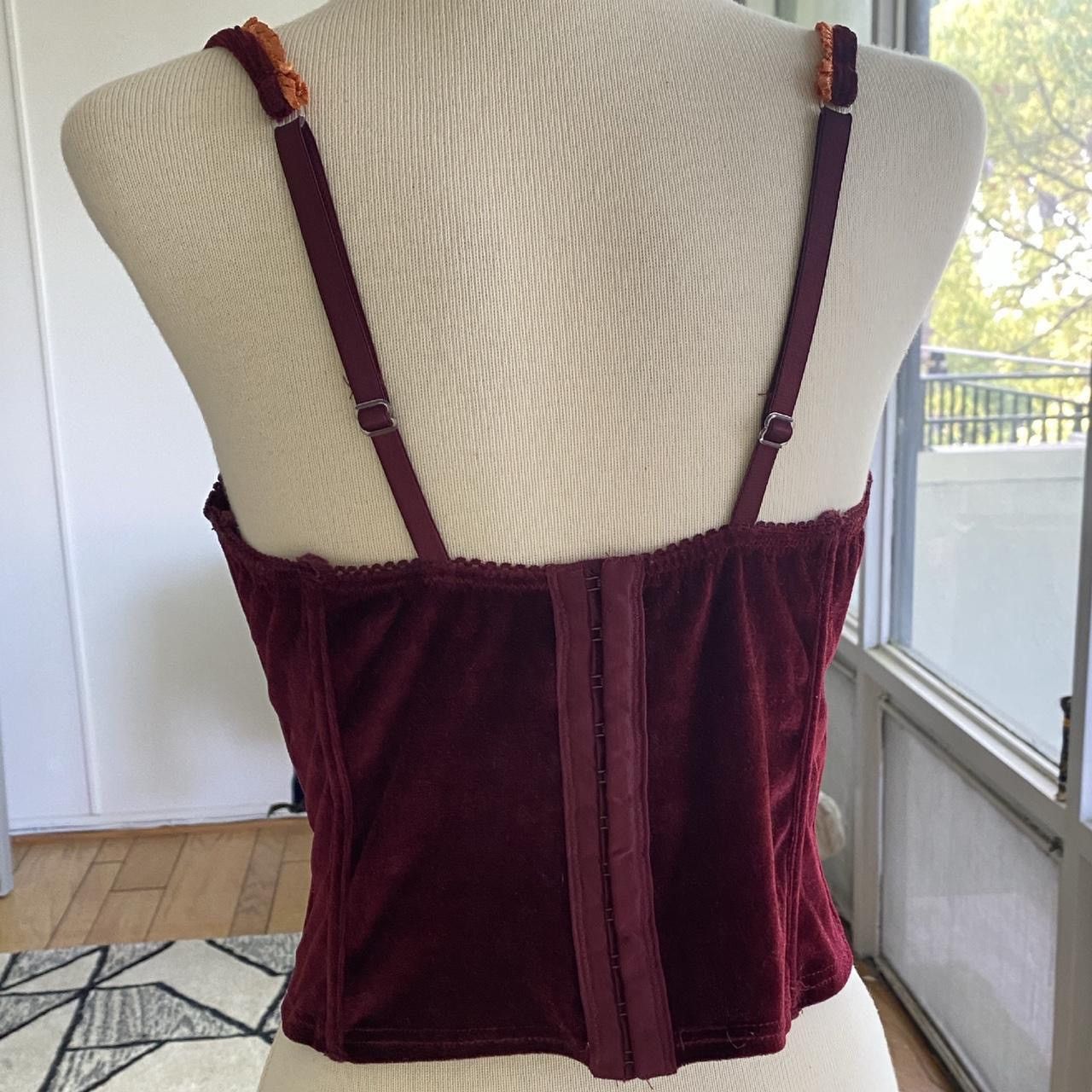 Vintage Red velvet flower embroidered vintage corset Size S / US 4 / IT 40 - 2 Thumbnail