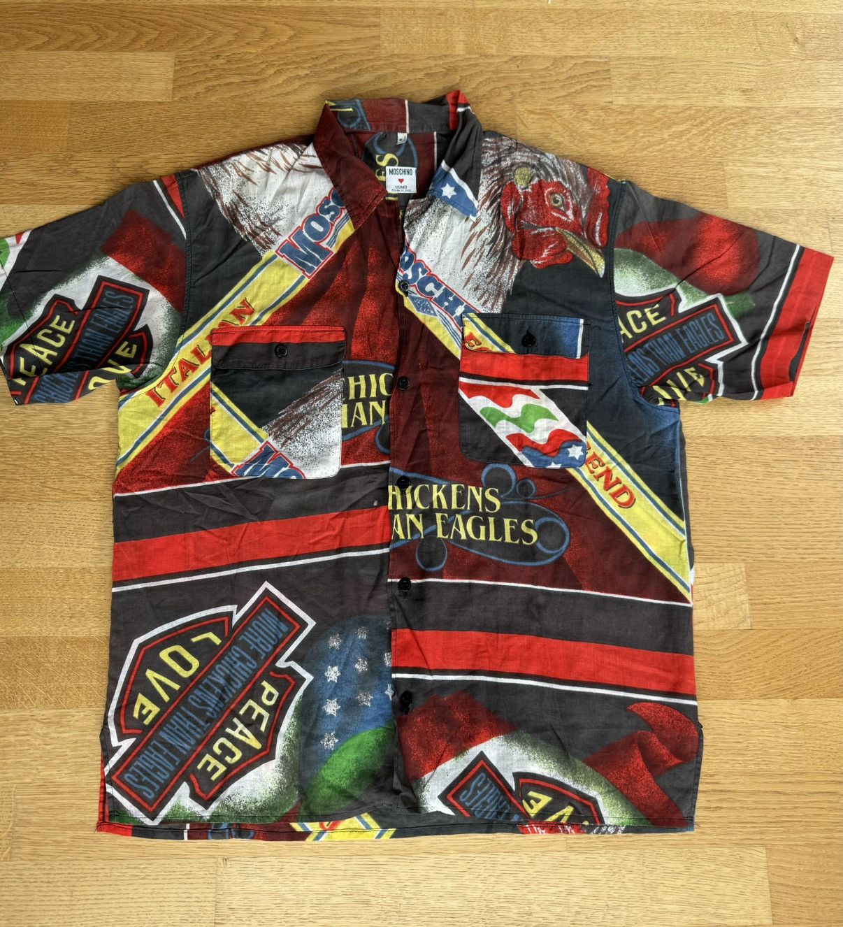Moschino × Vintage VTG 1990‘s iconic More Chicken than Eagly Shirt Size US M / EU 48-50 / 2 - 1 Thumbnail