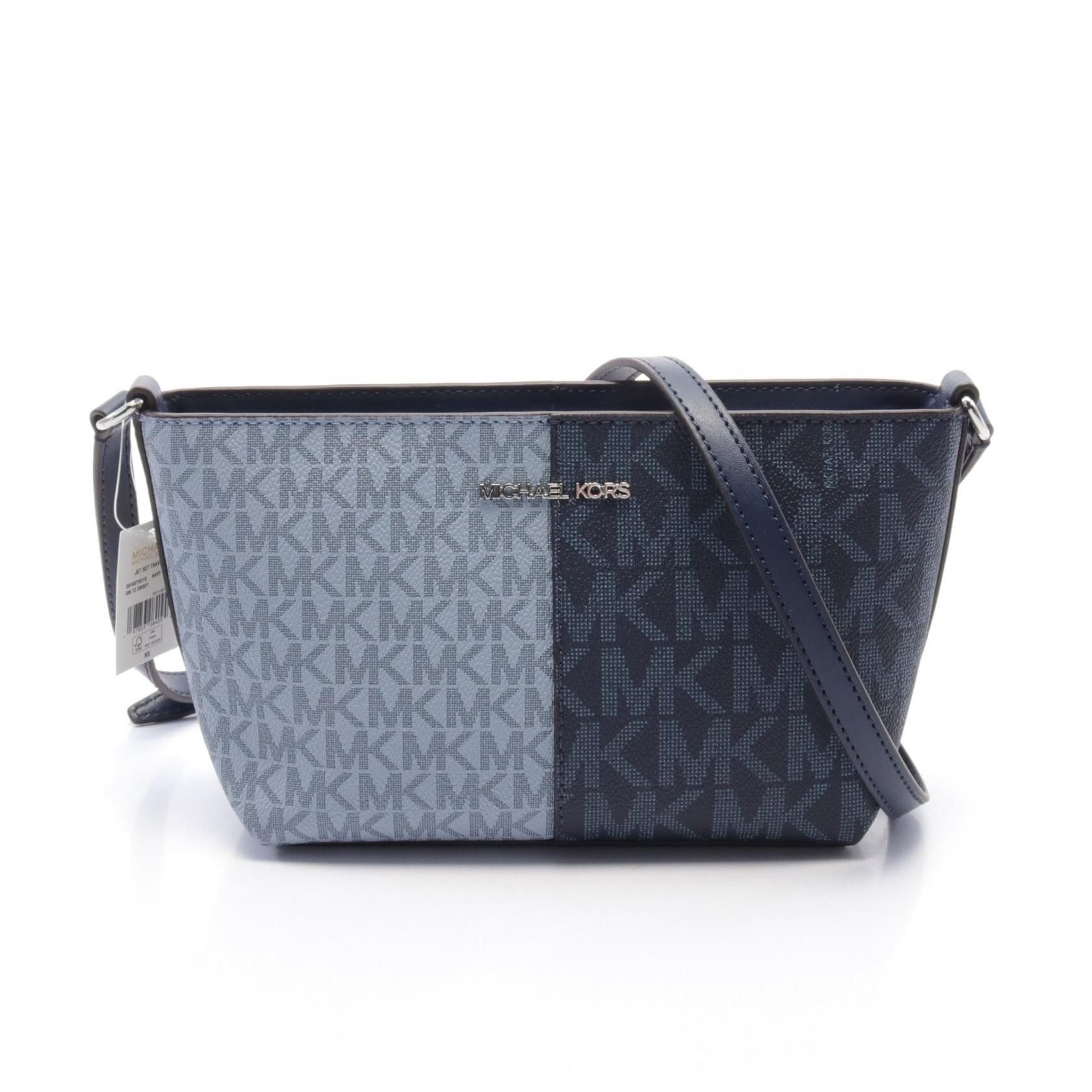 Michael Kors Jet Set Travel Shoulder Bag Coated Canvas Leather Blue Navy