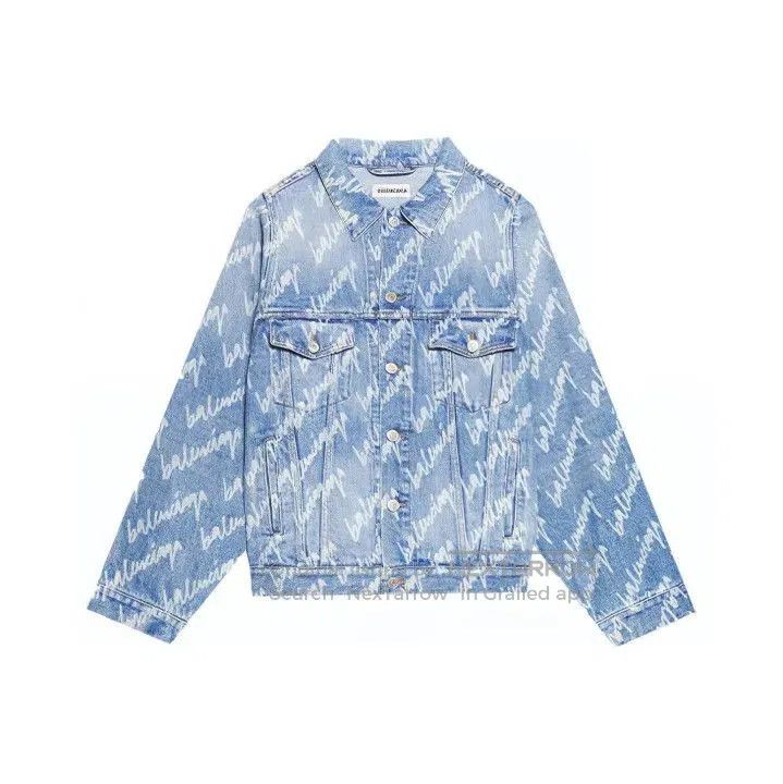 Balenciaga Blue Logo Print Denim Jacket.
