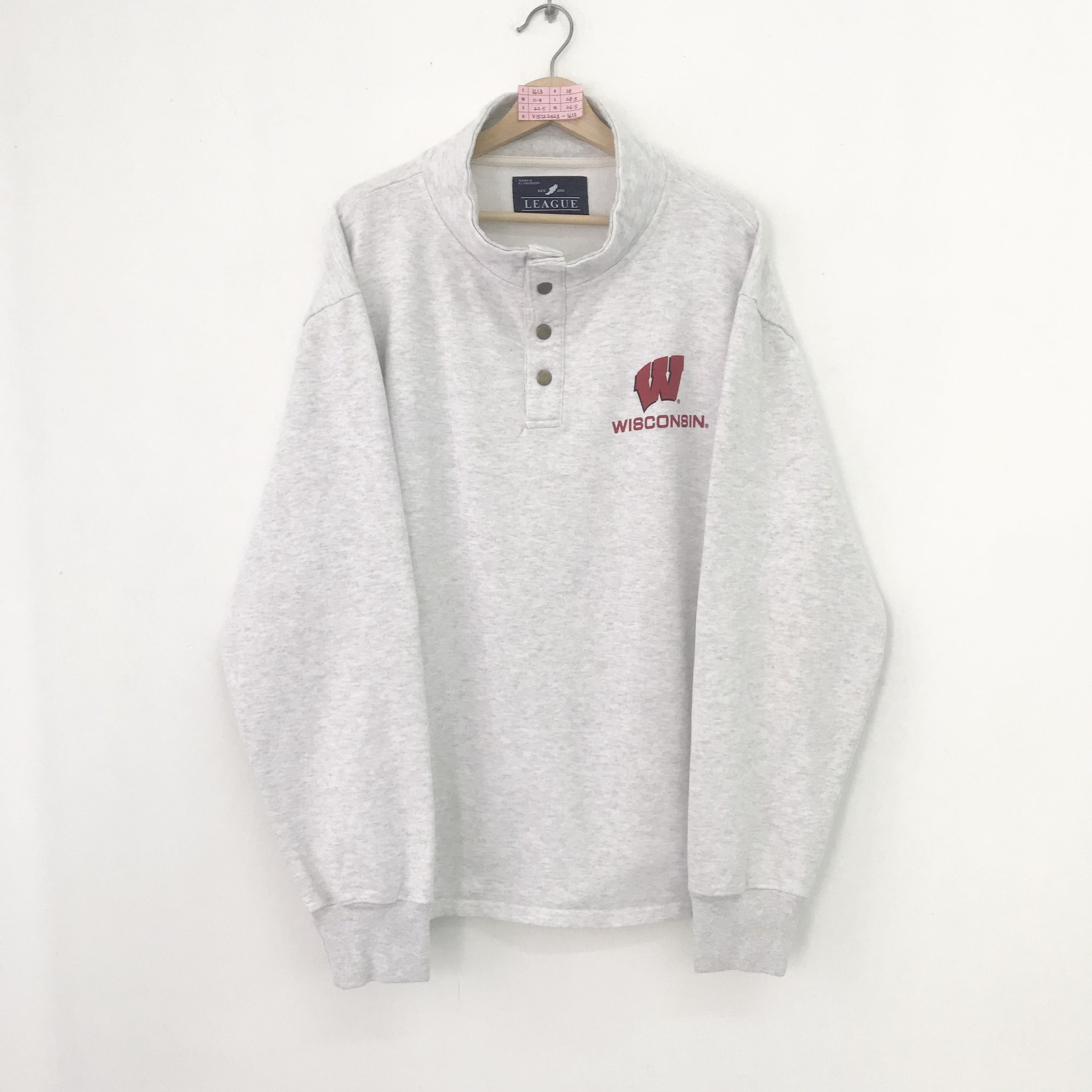 image of American College x NCAA Vintage 90's Wisconsin University NCAA Half Button Sweatshirt in Grey (Size