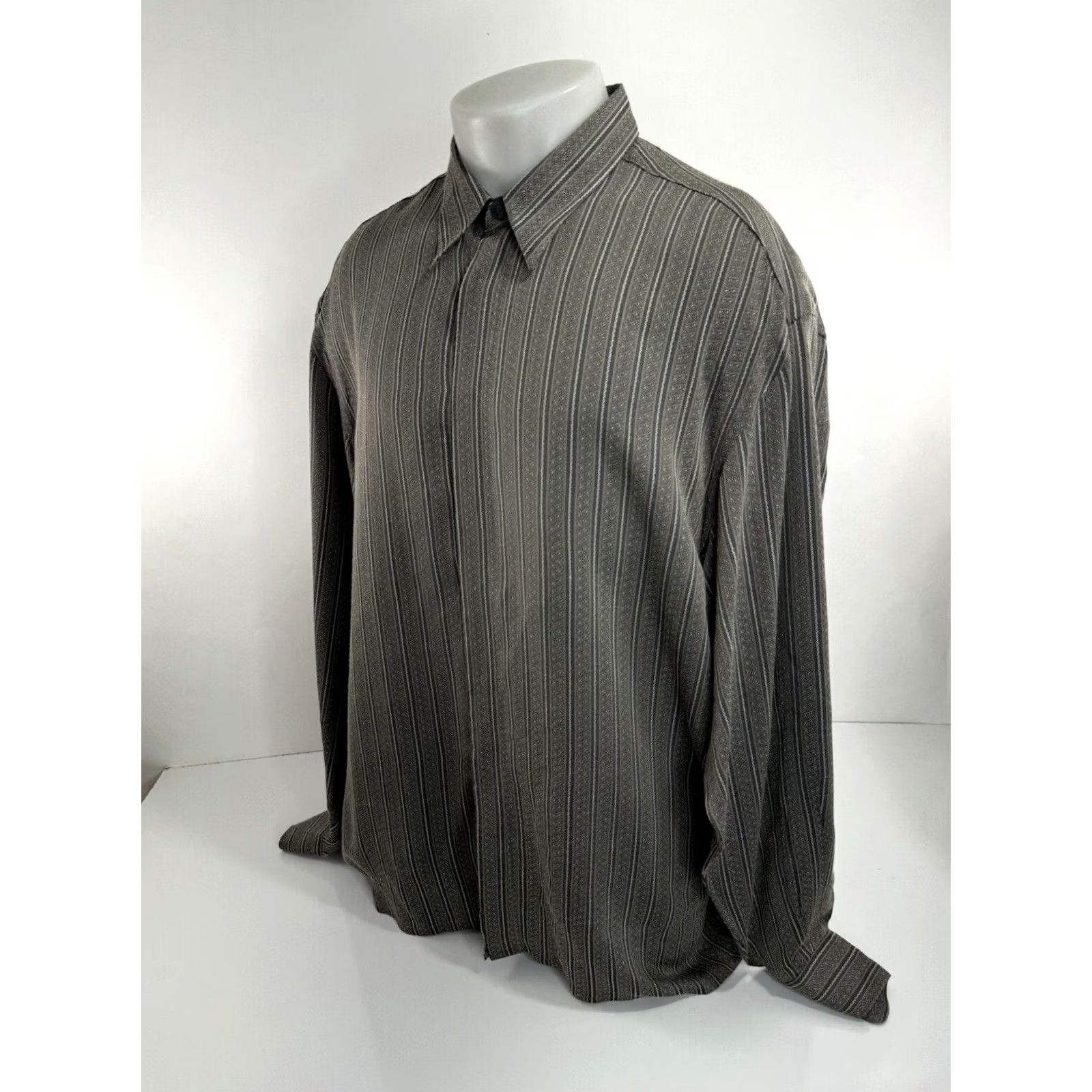 Vintage Bernini Shirt Mens XL Gray BEVERLY HILLS Striped Viscose Size US XL / EU 56 / 4 - 2 Thumbnail