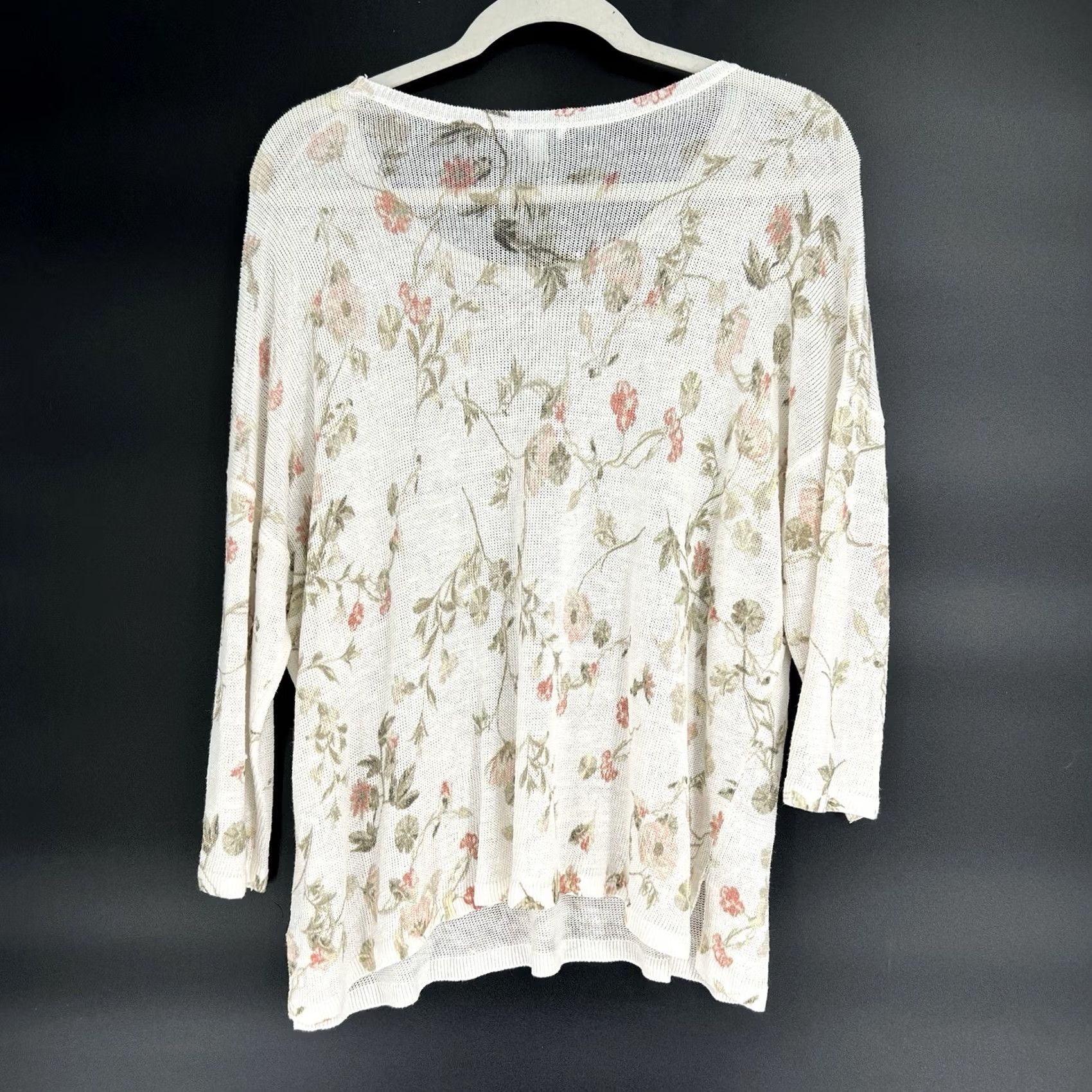 J. Jill J. Jill Knit 3/4 Sleeve Linen Blend Ivory Floral Tunic Sweater Side Slits Large Size L / US 10 / IT 46 - 6 Thumbnail