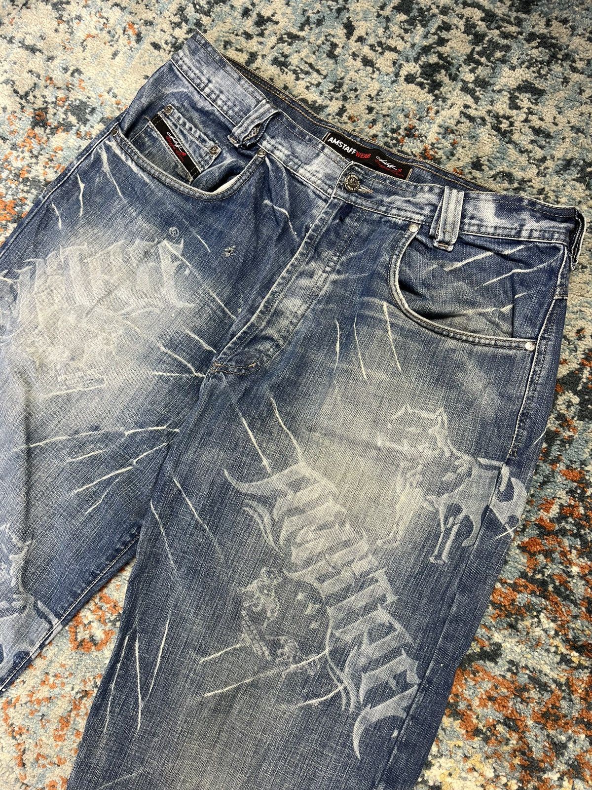 Japanese Brand × Vintage Vintage y2k Amstaff Wear print denim pitbull AOP graphic Size US 34 / EU 50 - 3 Thumbnail