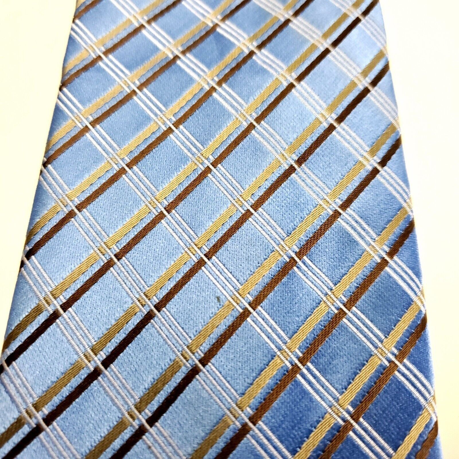 Vintage Geoffrey Beene Silk Tie Woven Blue Plaid Skinny Size ONE SIZE - 2 Thumbnail
