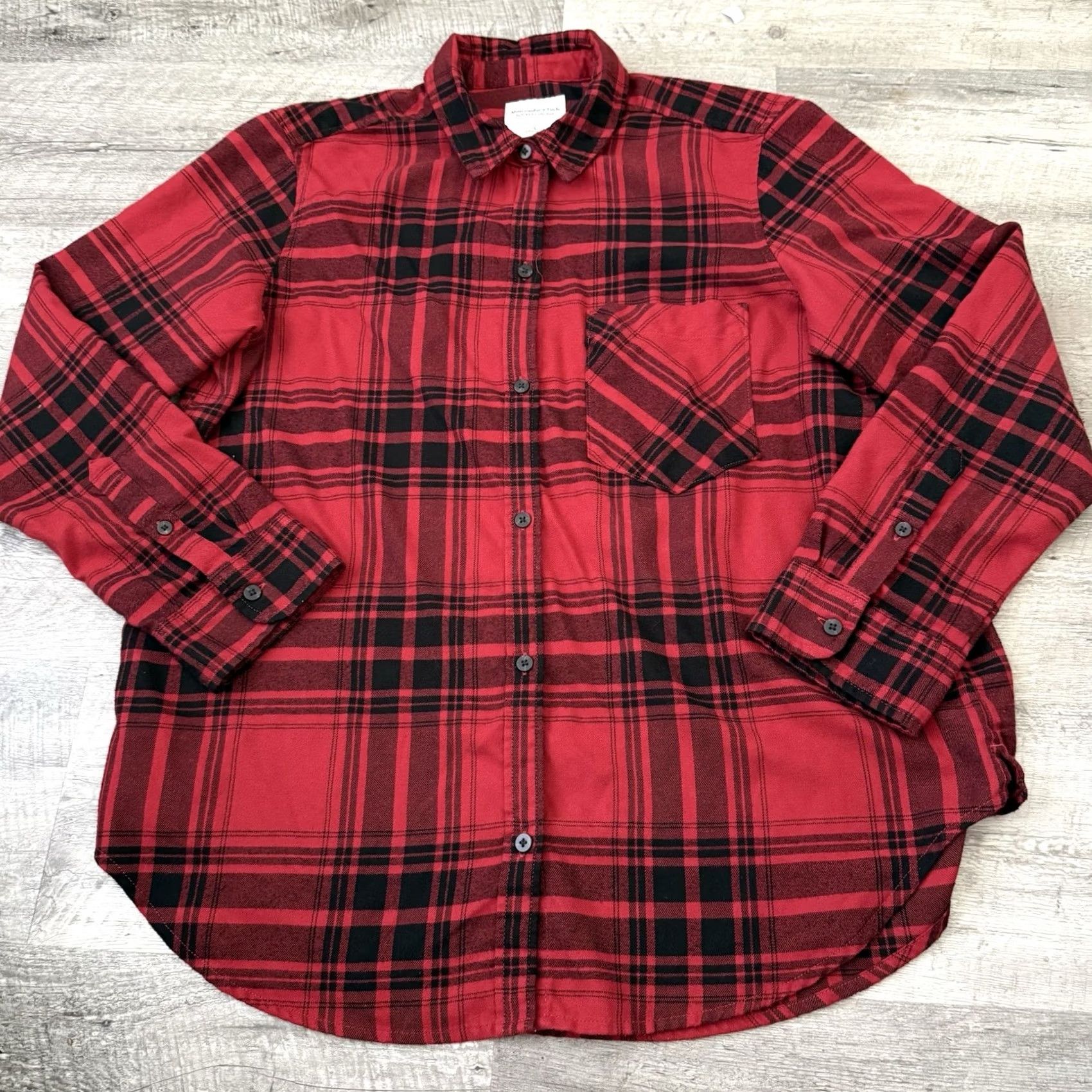 Abercrombie & Fitch Abercrombie & Fitch Soft AF Flannel Shirt Womens Large Red Black Plaid Oversized Shirt Size L / US 10 / IT 46 - 7 Thumbnail