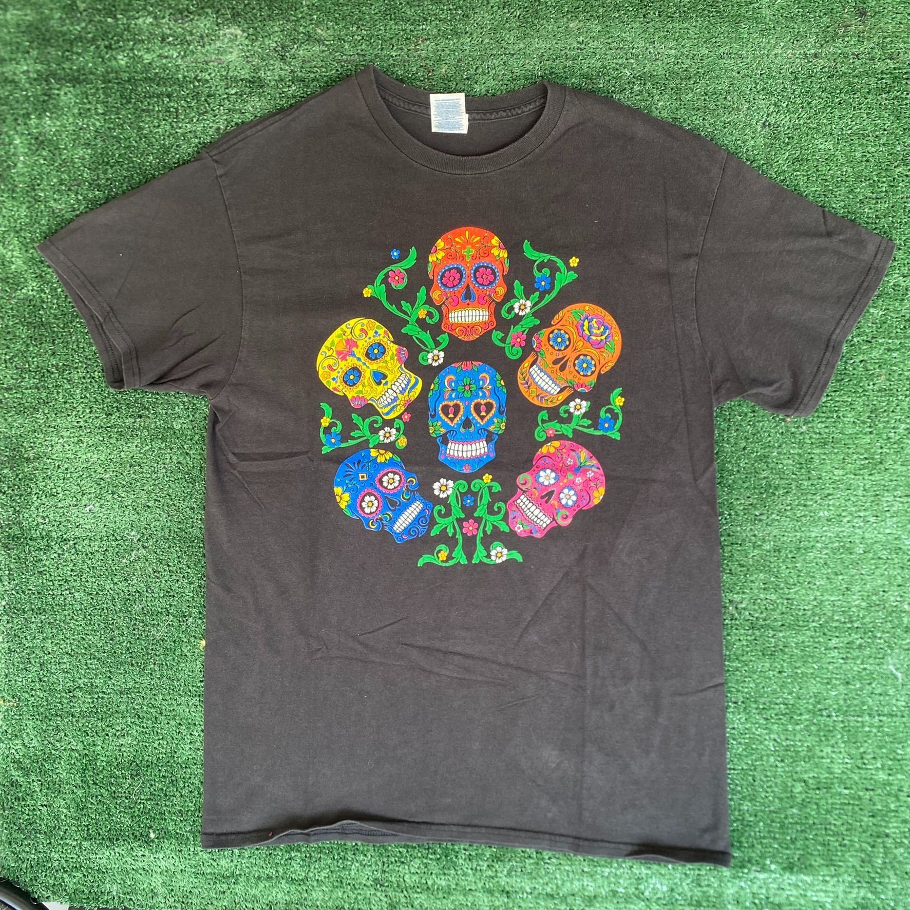 Delta Vintage Y2K Aztec Sugar Skulls T-Shirt Floral Hispanic Punk Size US M / EU 48-50 / 2 - 1 Thumbnail