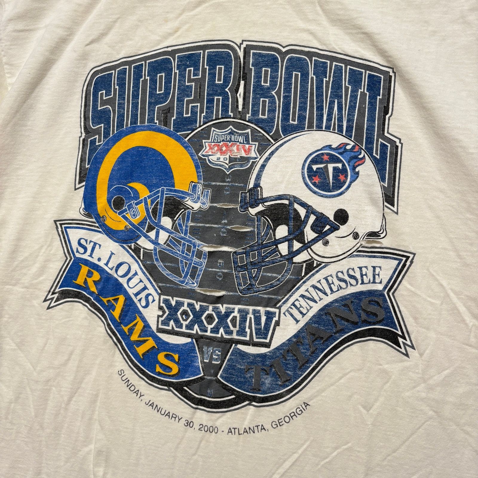 Tultex VTG Y2K Super Bowl Rams Distressed Graphic T-Shirt White L Size US L / EU 52-54 / 3 - 2 Thumbnail