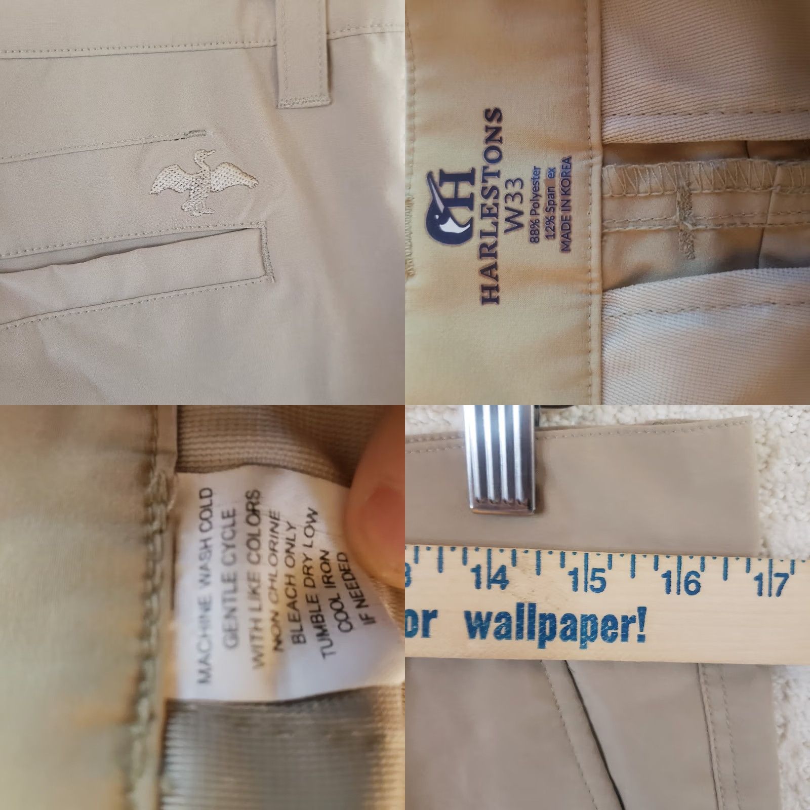 Logo 7 HARLESTONS KHAKI Polyester Spandex Bird Logo Shorts Men's 33x8 Golf Casual Workwear Outdoor Sports Size US 33 - 8 Thumbnail