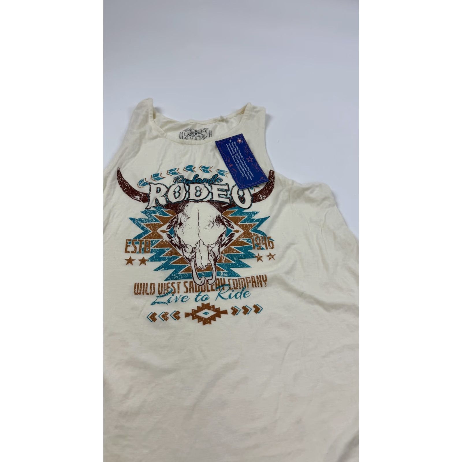 Vintage Panhandle Tank Top Small Ivory Western Graphic Rodeo Live To Ride Womens Size S / US 4 / IT 40 - 2 Thumbnail