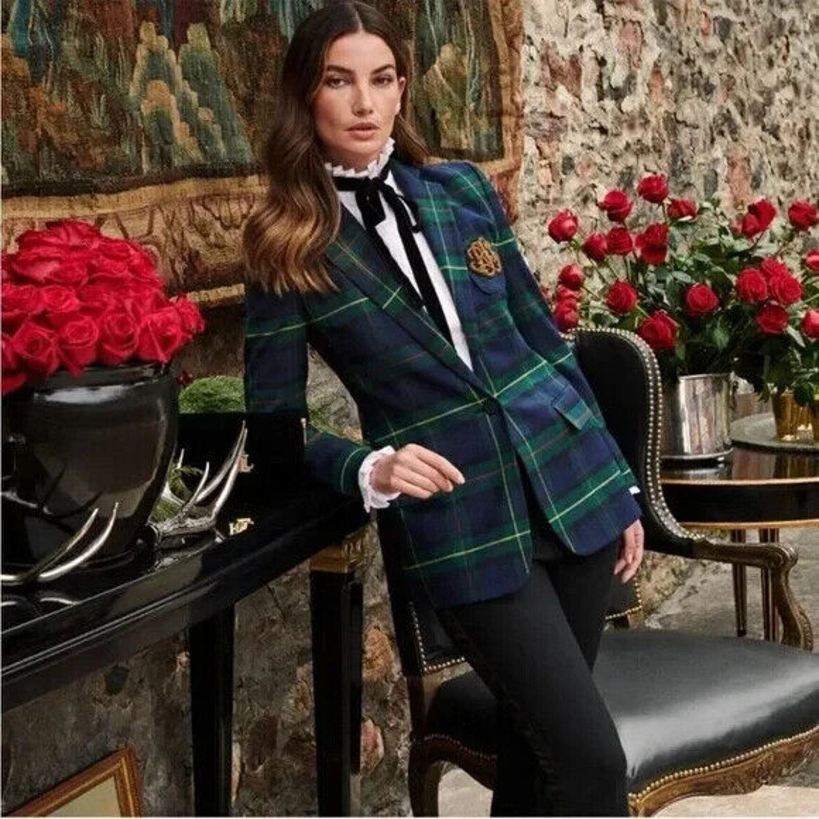 Lauren Ralph Lauren RALPH LAUREN GREEN TARTAN PLAID BULLION CRESTED BLAZER SZ 12 Size XL / US 12-14 / IT 48-50 - 1 Thumbnail