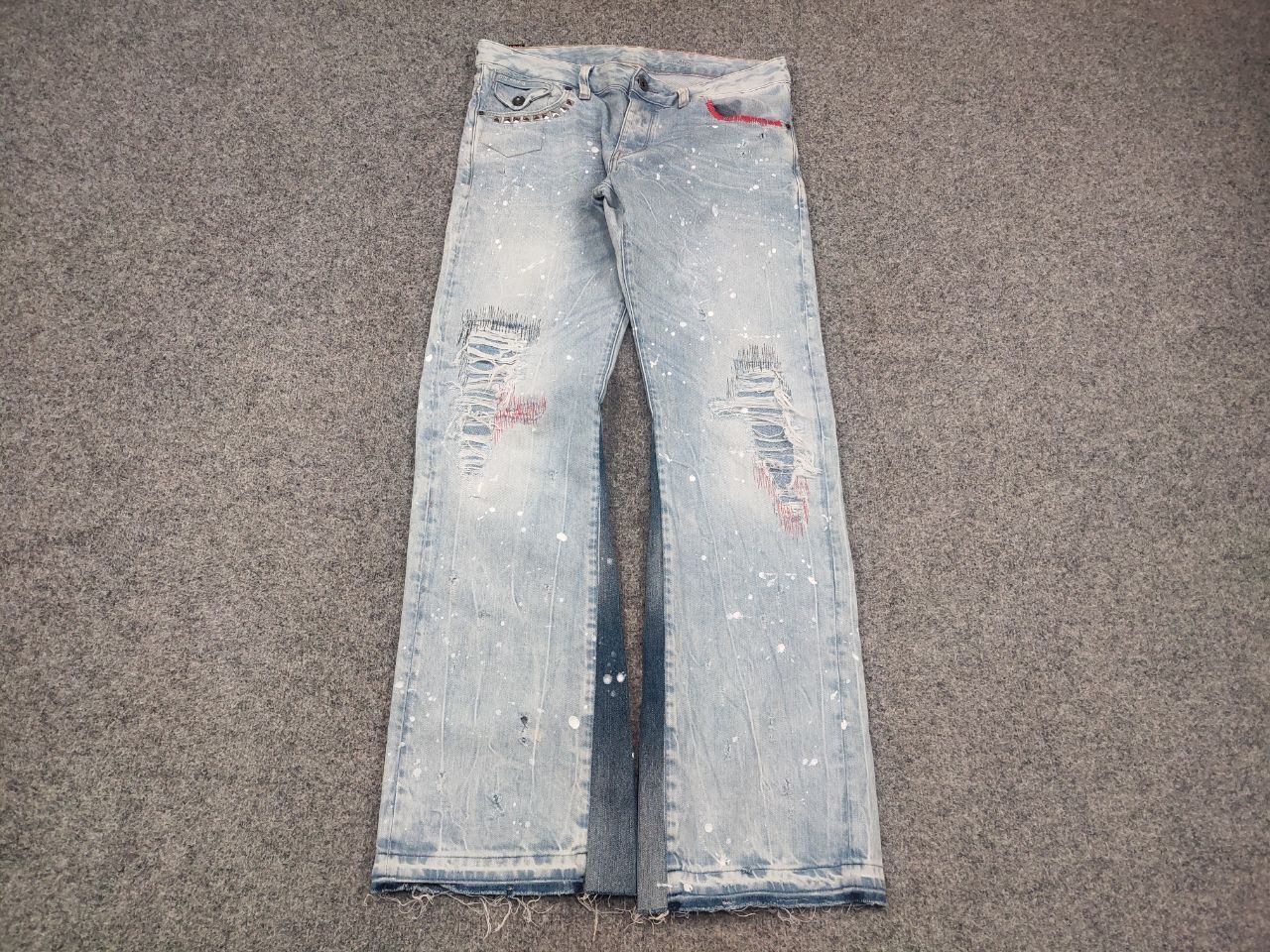 G-Star G star raw custom denim Flared le Grand Bleu peint Jeans Y2K Size US 33 - 4 Thumbnail