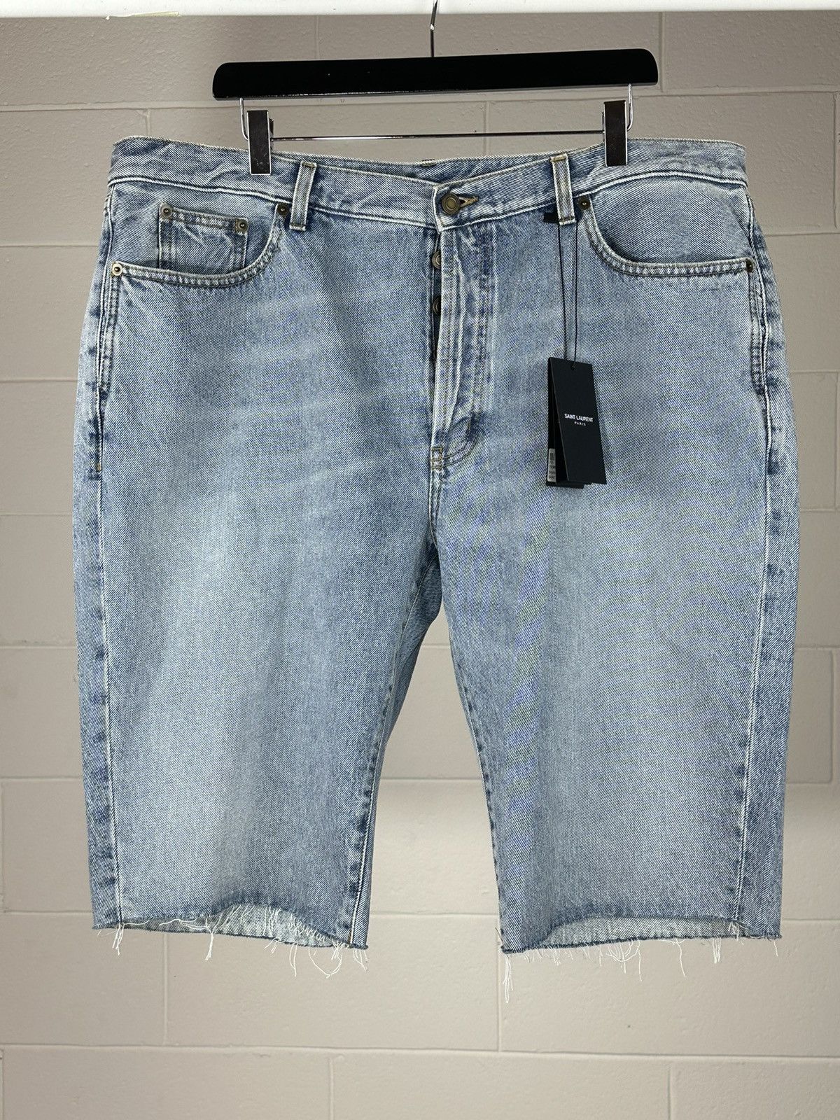 image of Saint Laurent Paris x YVES Saint Laurent Denin Short. Size 33 in Blue Jean, Men's