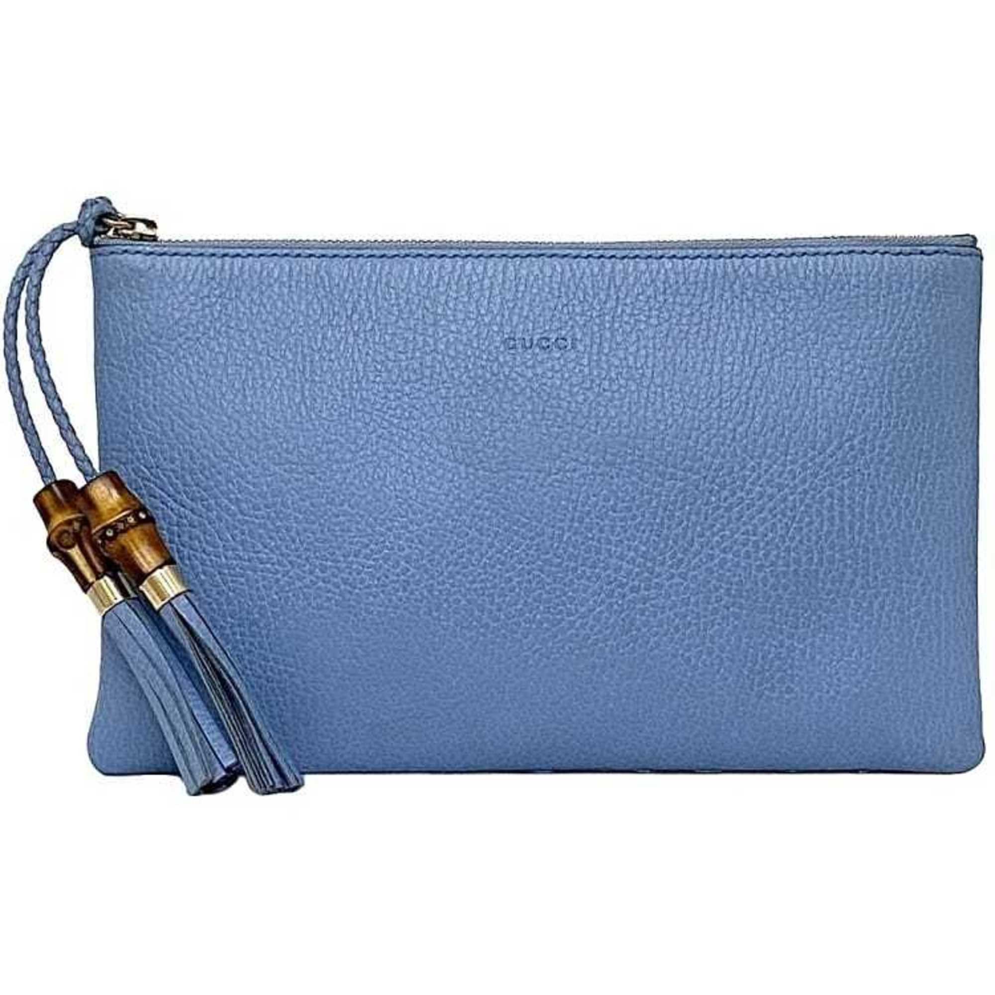 Gucci Pouch Ec-22858 Light Blue Bamboo 449652 Leather 493075 Gucci Mini Bag Clutch Handbag Bag-In-Bag, Women's