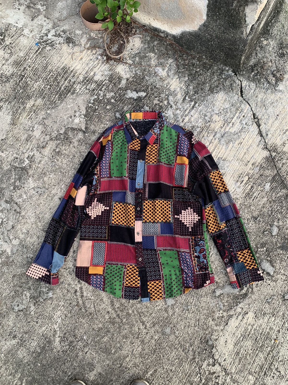 Designer × Issey Miyake × Japanese Brand Rare 🔥 multicolor longsleeve button up patchwork style Size XL / US 12-14 / IT 48-50 - 1 Thumbnail