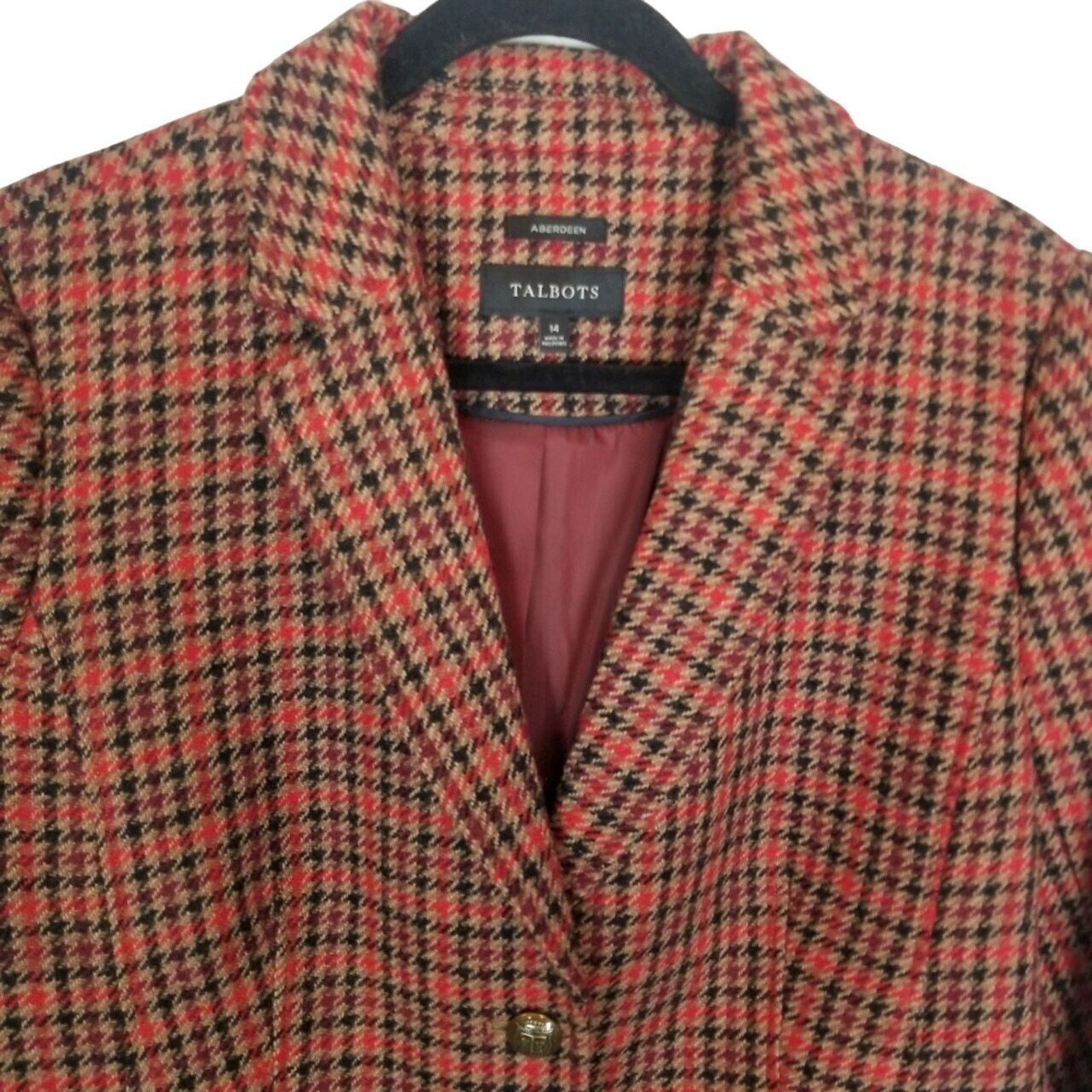 Robert Talbott Talbots Womens Wool Houndstooth Aberdeen Blazer Size 14 Size XL / US 12-14 / IT 48-50 - 2 Thumbnail
