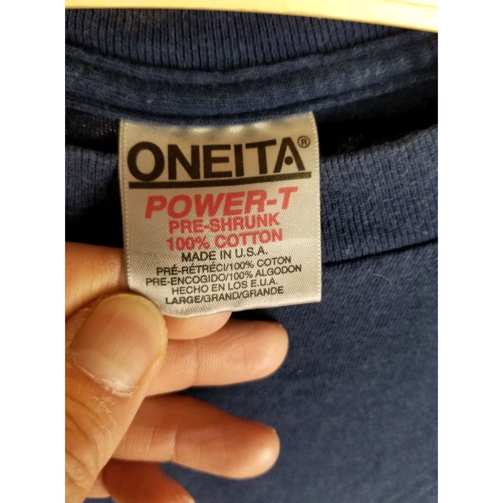 Vintage VINTAGE ONEITA T-Shirt Blue 90's ONE POCKET Cotton Crew Neck Short Sleeve Men's Large USA Retro Batman Stitch Toy Theme Size US L / EU 52-54 / 3 - 3 Thumbnail