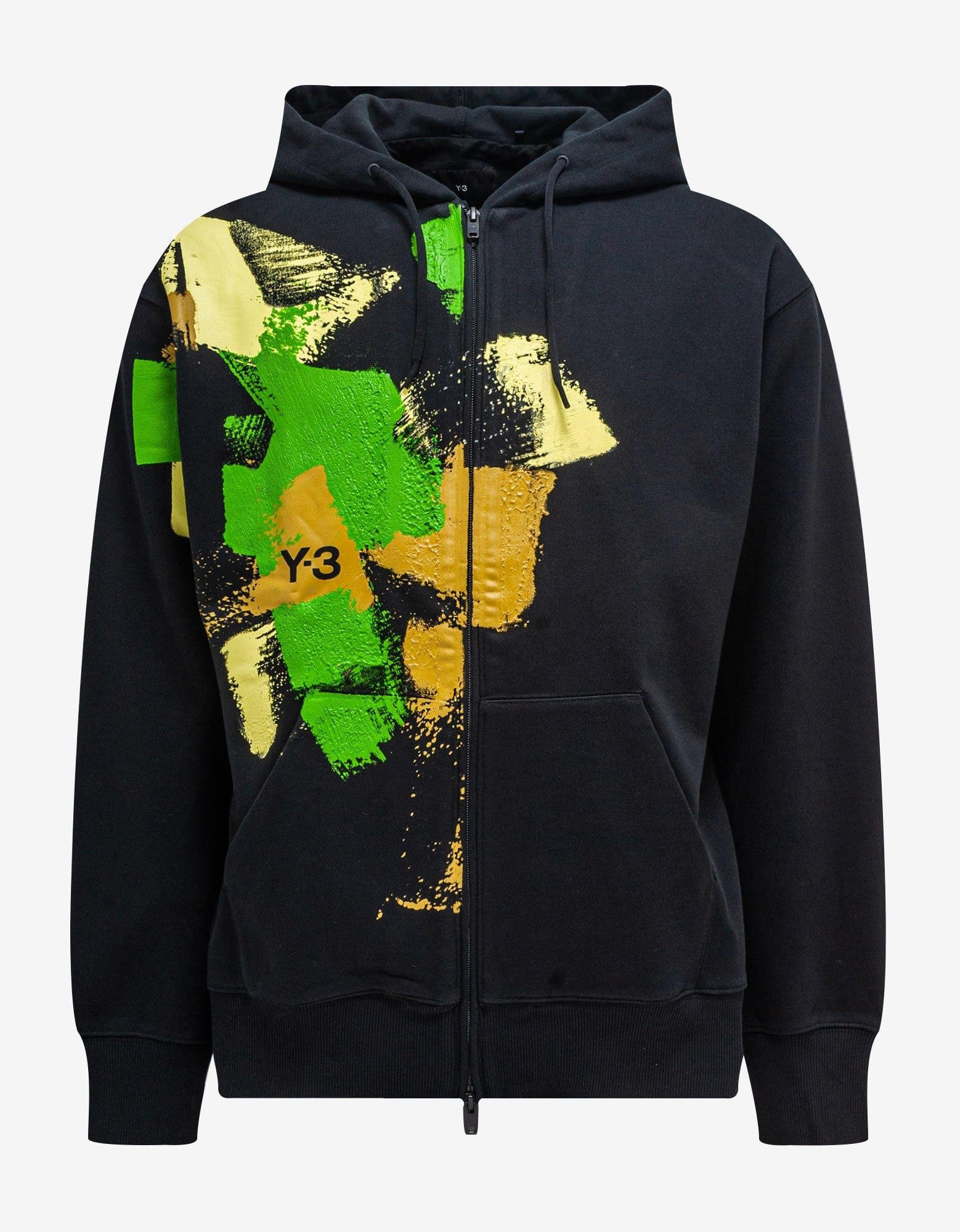 image of Y 3 Black Placed Graphic Zip Hoodie, Men's (Size Small)