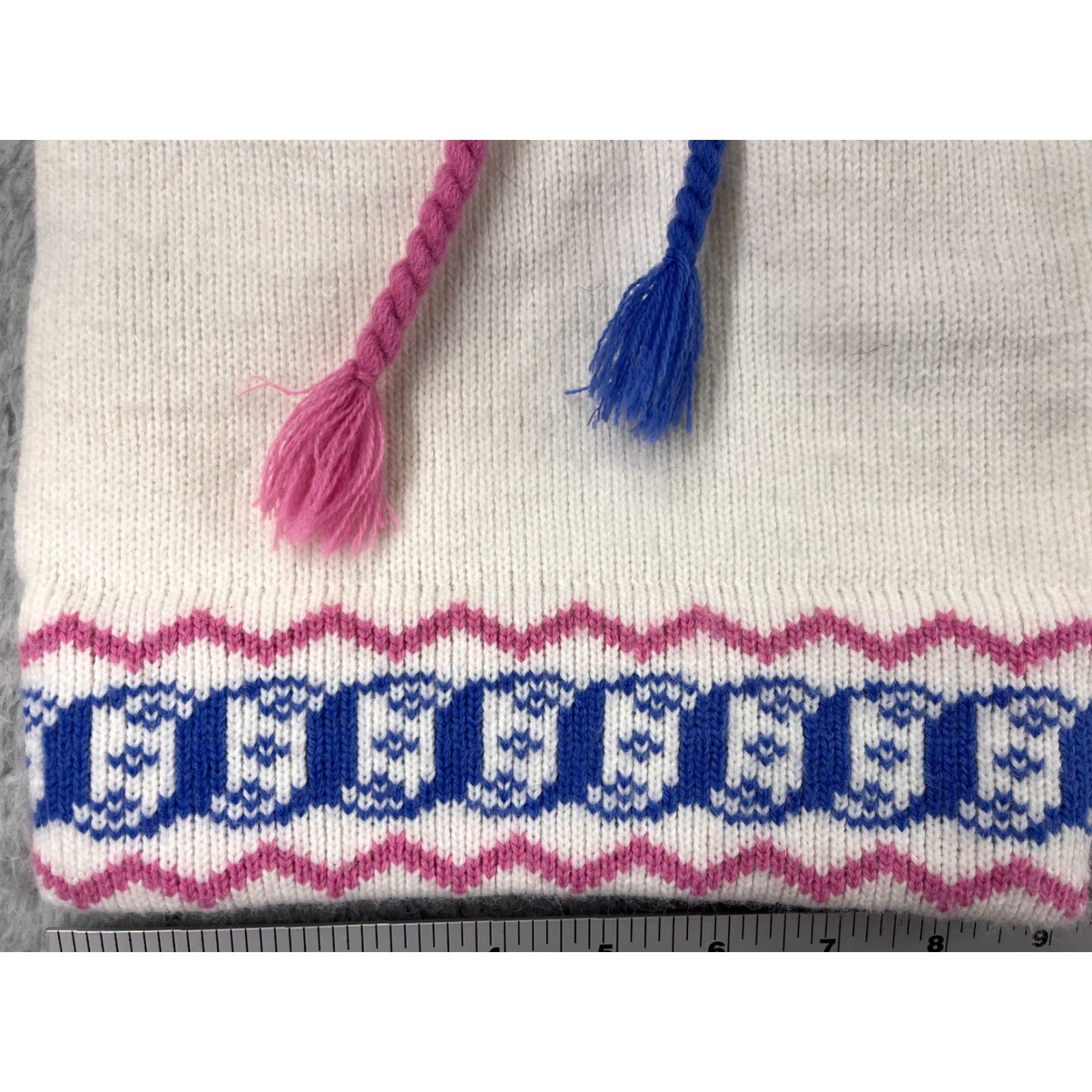 Pinko Maureen of The Mews Beanie Adult One Size White Knit Tassels Acrylic Ski Theme Unisex Mens Womens Boys Girls Size ONE SIZE - 2 Thumbnail