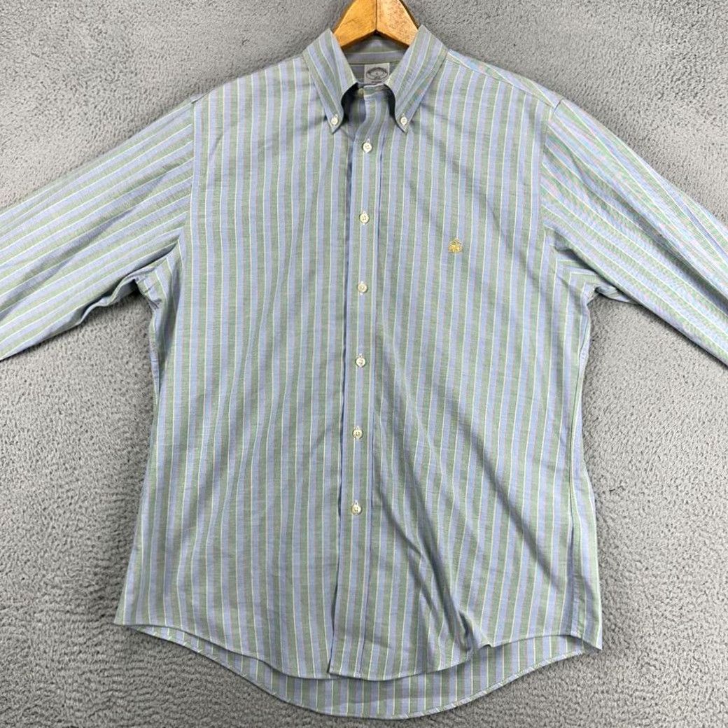 Brooks Brothers Brooks Brothers Shirt Mens Large Green Regent Stripe Supima Cotton Button Up Shirt Size US L / EU 52-54 / 3 - 3 Thumbnail