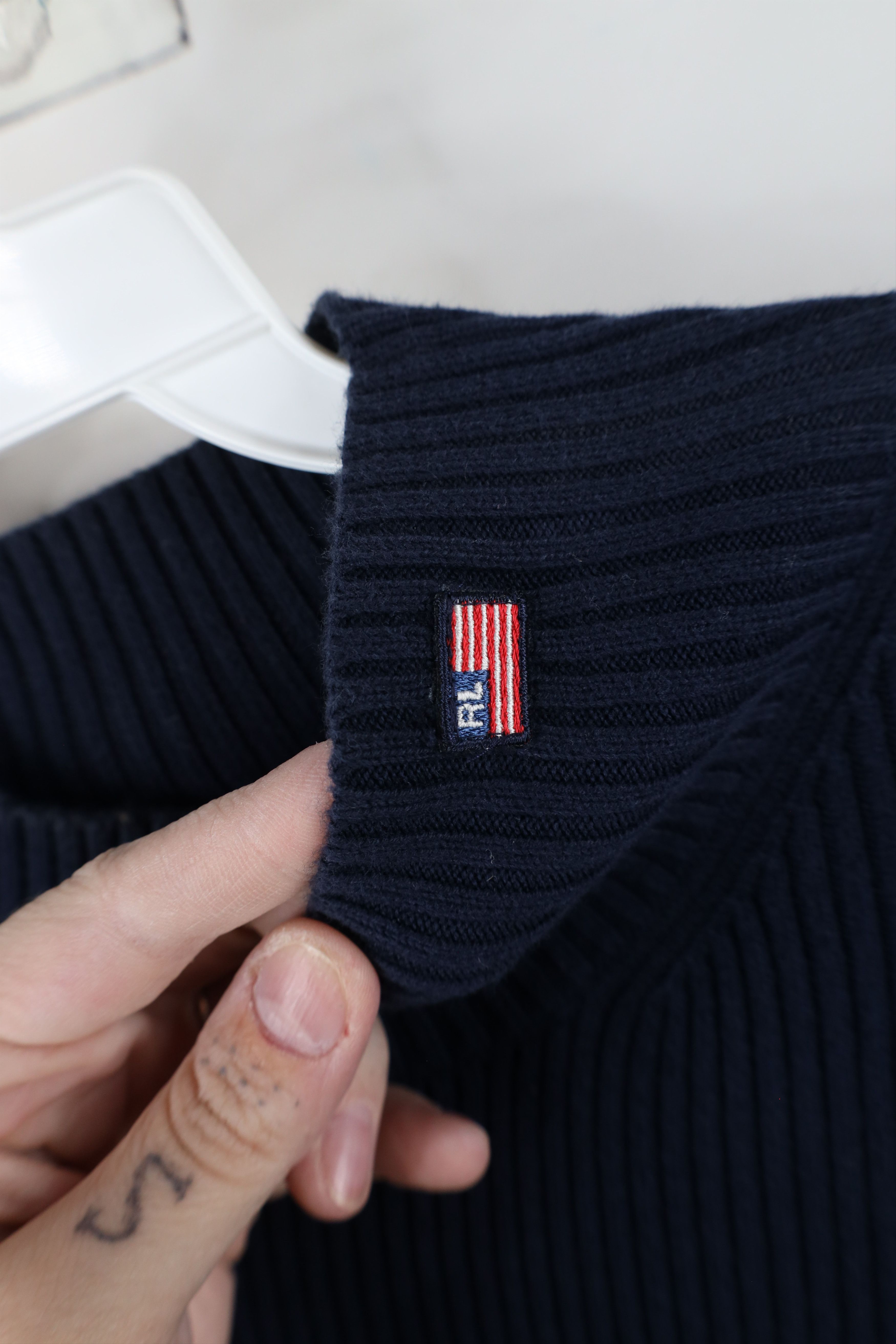 Ralph Lauren × Vintage Vintage 90s Ralph Lauren Ribbed Knit Mock Neck Sweater Blue Size L / US 10 / IT 46 - 4 Thumbnail