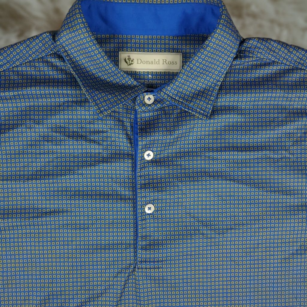 Vintage VINTAGE? (No) Donald Ross Polo Shirt Mens XL Blue Geometric Golf Short Sleeve Regular Fit Size US XL / EU 56 / 4 - 1 Thumbnail