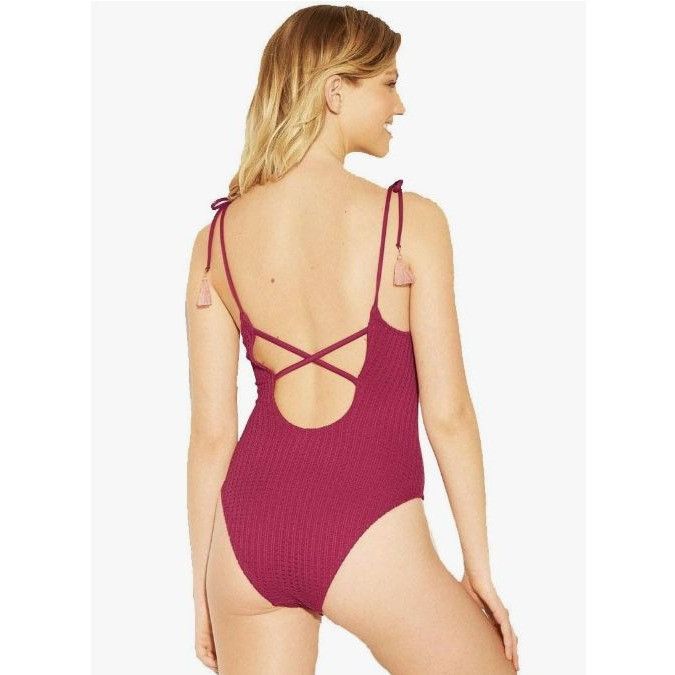 Other Xhilaration Womens Burgundy Crochet One-Piece Swimsuit With Size S / US 4 / IT 40 - 2 Thumbnail