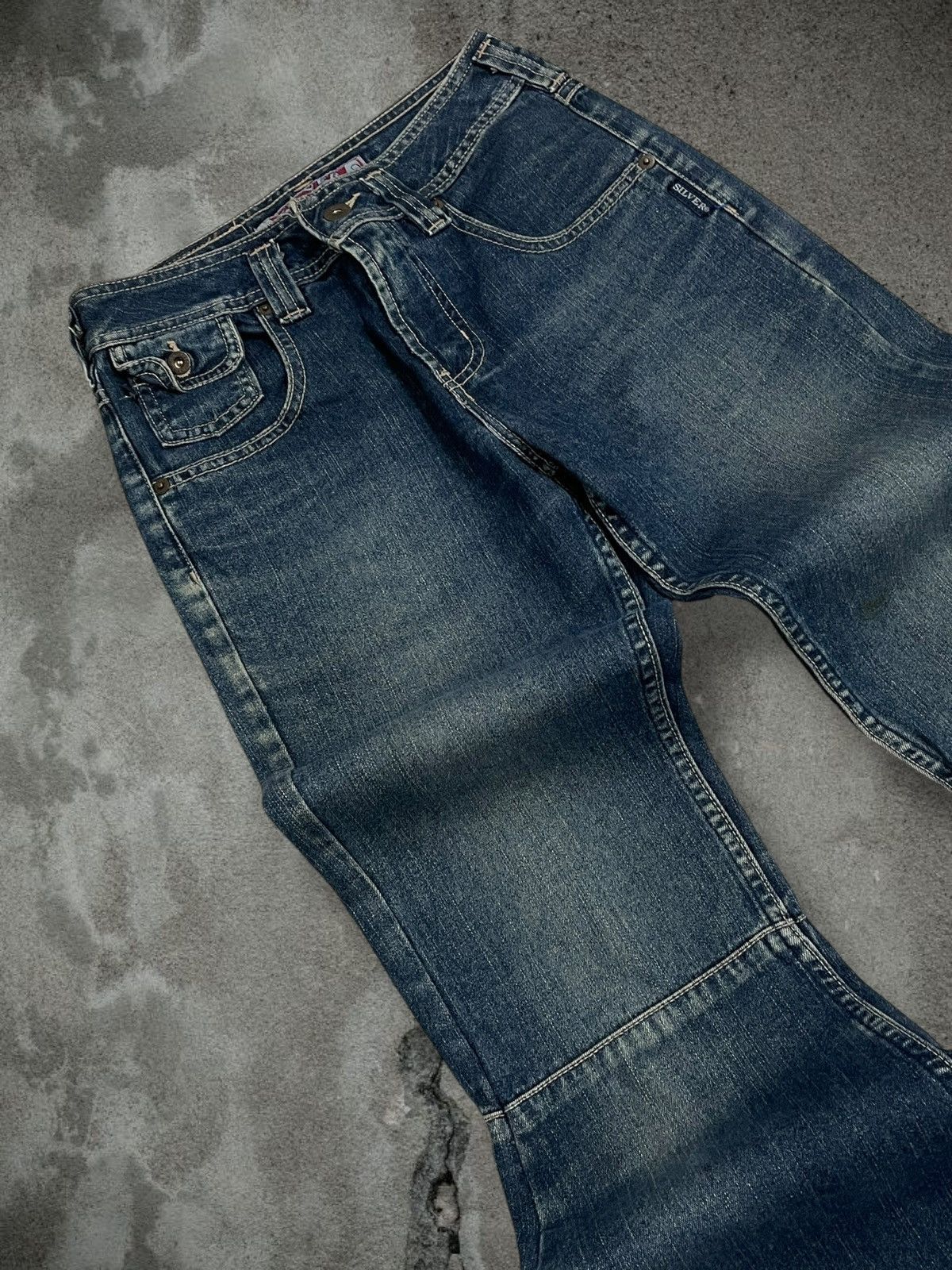 Japanese Brand Vintage 1990s Japan Designer Silver Big Bootcut Denim Size US 26 / EU 42 - 7 Thumbnail
