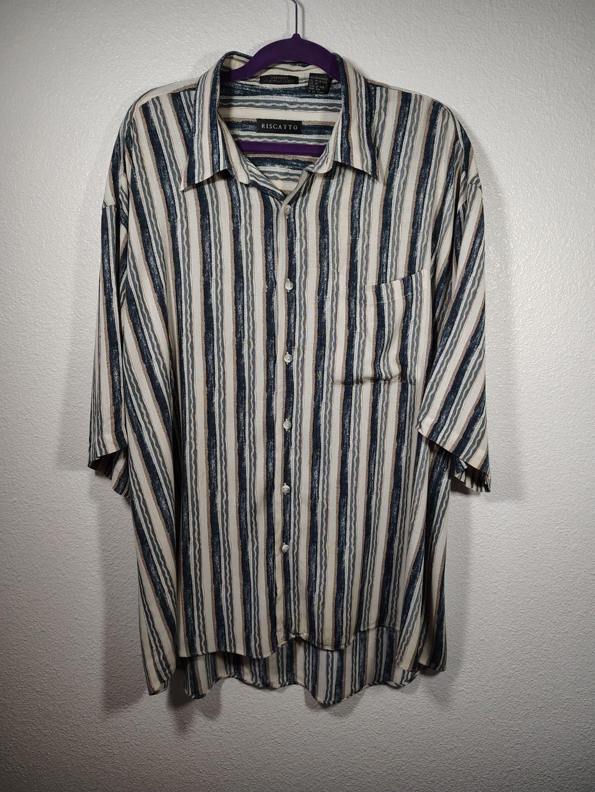 Other Riscatto Men's XL Button up collar striped blue beige tan Size US XL / EU 56 / 4 - 2 Thumbnail