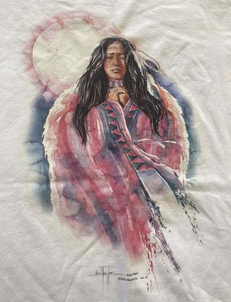 Vintage Vintage Jan Taylor Native American Pocahontas Art T-shirt Size US M / EU 48-50 / 2 - 2 Thumbnail