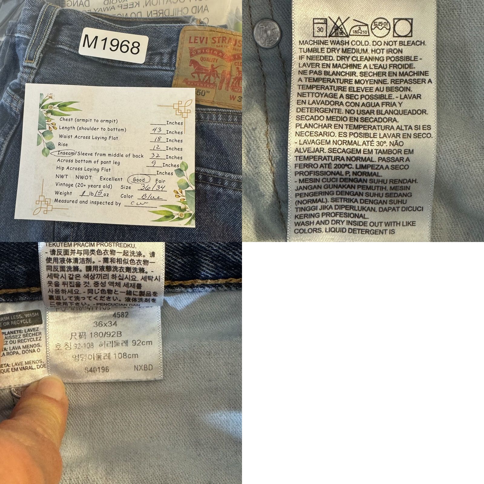 Levi's Levi's 550 Jeans Mens 36x34 Blue Denim Relaxed Fit Tapered Leg Mid Rise Zip Fly Size US 36 / EU 52 - 8 Thumbnail