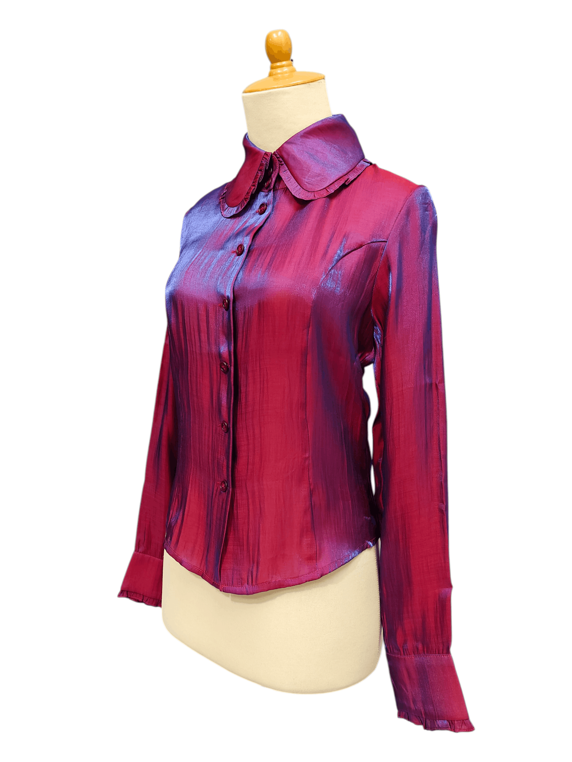 Michel Klein 90s Michel Klein Abstract Iridescent Burgundy Shimmer Blouse Size M / US 6-8 / IT 42-44 - 1 Thumbnail
